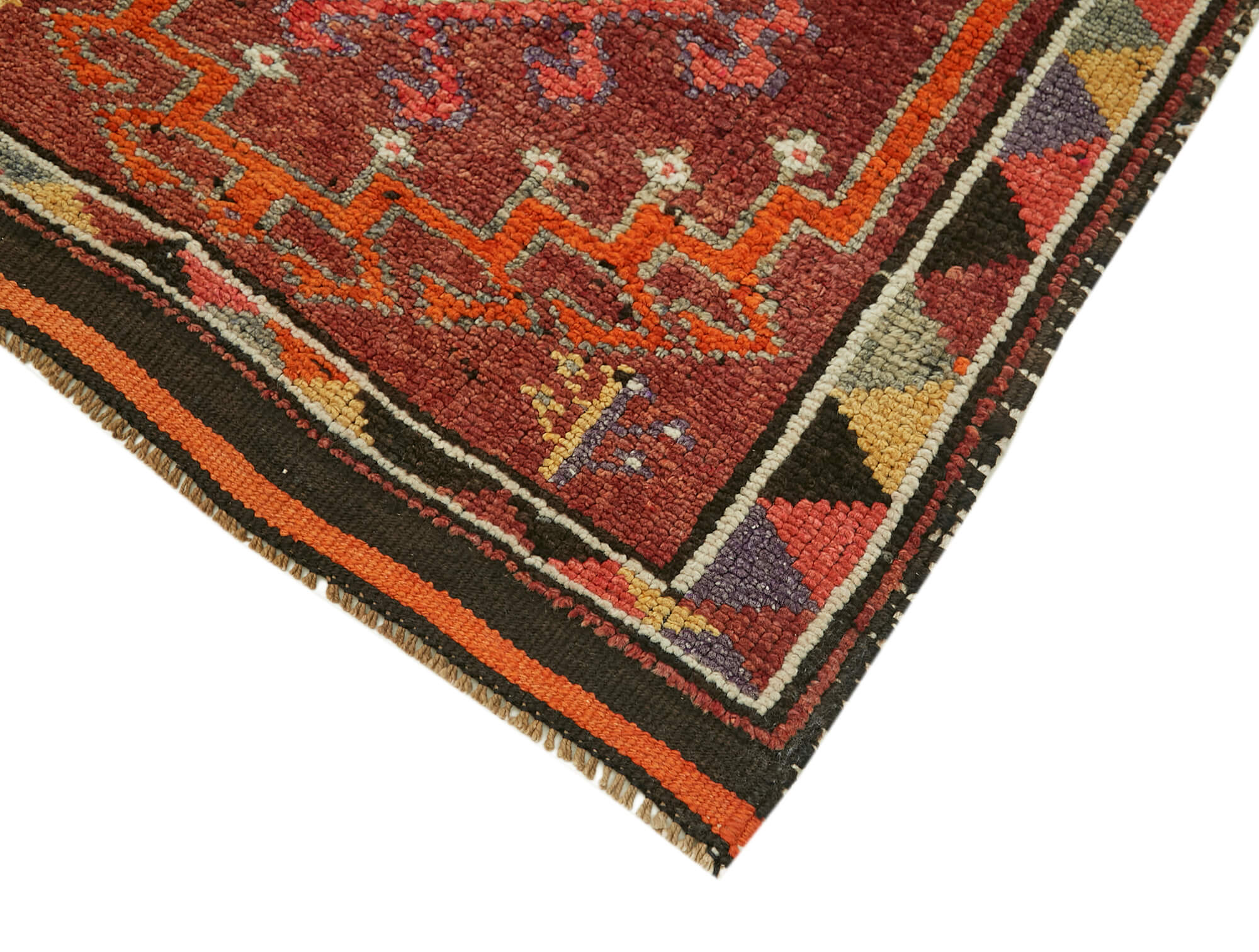 Handmade Wool Area Rug - Vintage Cotton Rug, Red Area Carpet 2'11''x13'6''