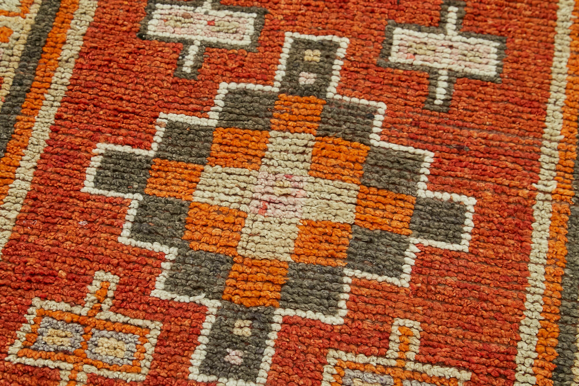 Vintage Handmade Area Rug – Orange Cotton Wool Rug, Hand Woven Turkish Wool Carpet 3'2''x12'6''