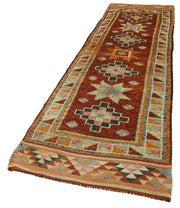 Handmade Wool Area Rug - Vintage Cotton Rug Turkish Hand Knotted Carpet 3'1''x13'1''