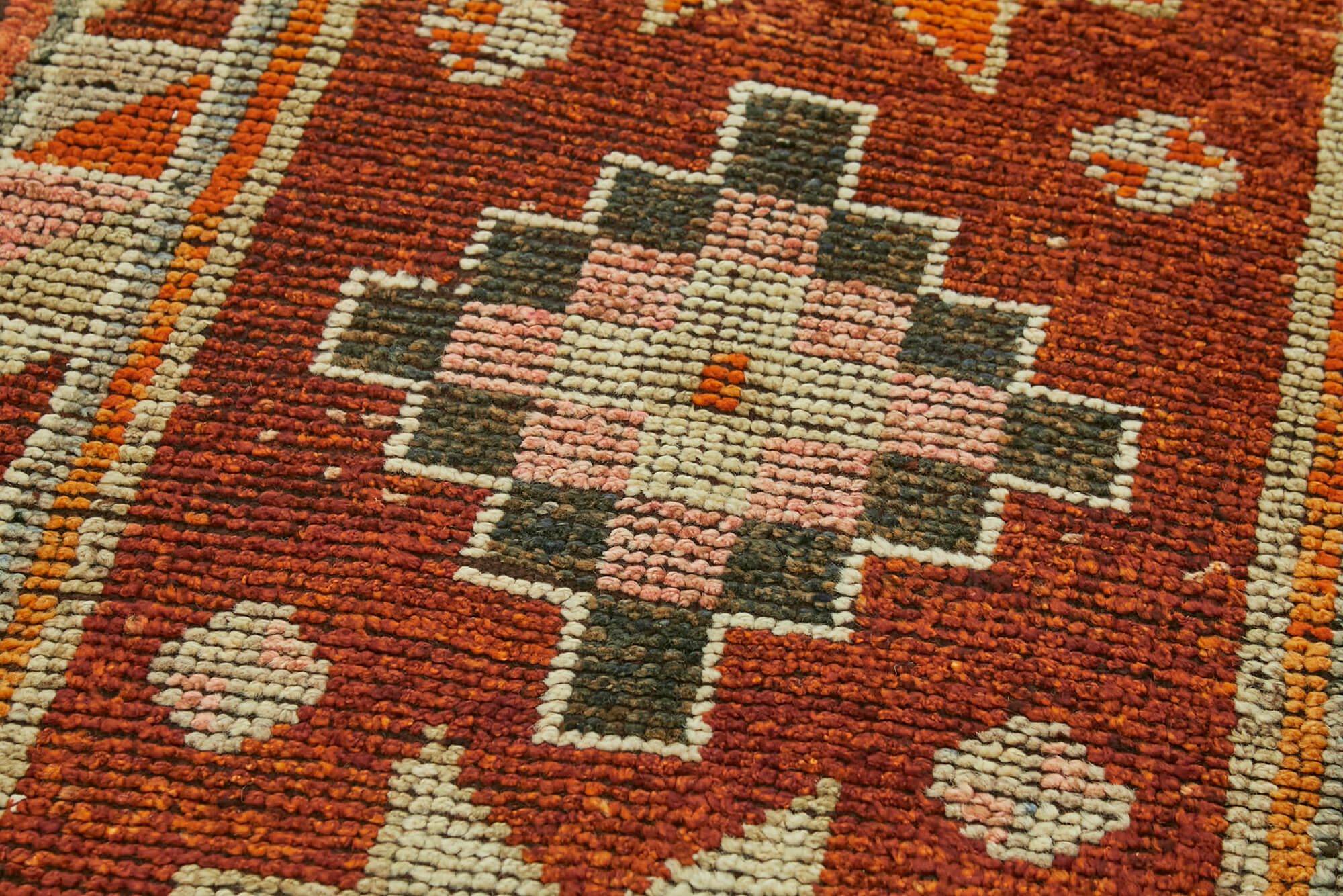 Handmade Wool Area Rug - Vintage Cotton Rug Turkish Hand Knotted Carpet 3'1''x13'1''