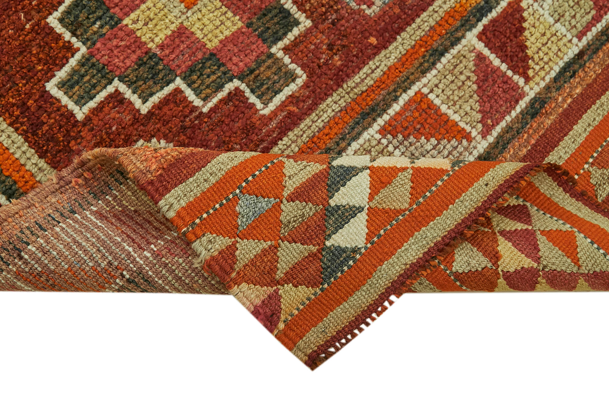 Handmade Wool Area Rug - Vintage Cotton Rug Turkish Hand Knotted Carpet 3'1''x13'1''