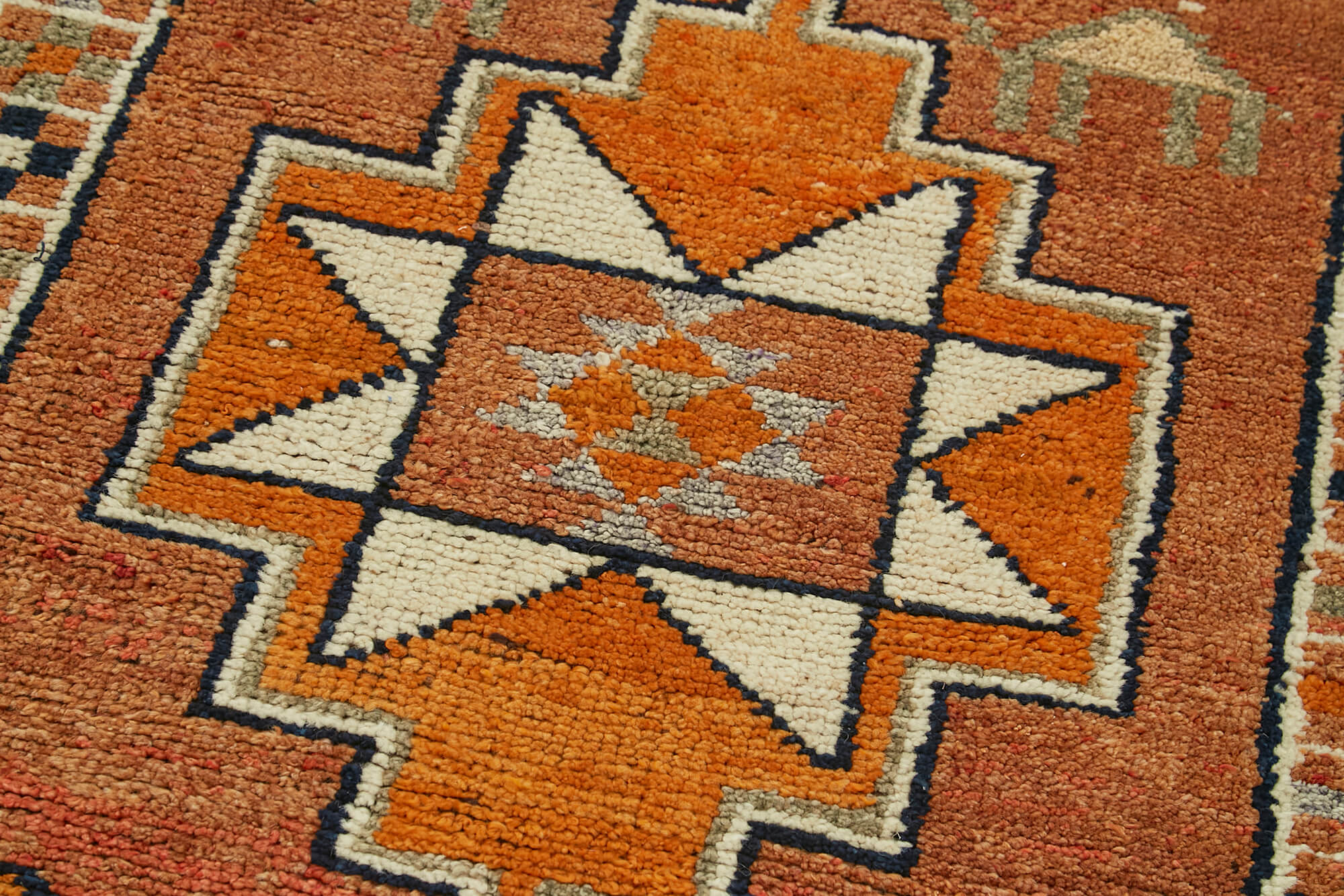 Handmade Vintage Area Rug – Orange Turkish Wool Rug, Soft Texture & Durable Cotton