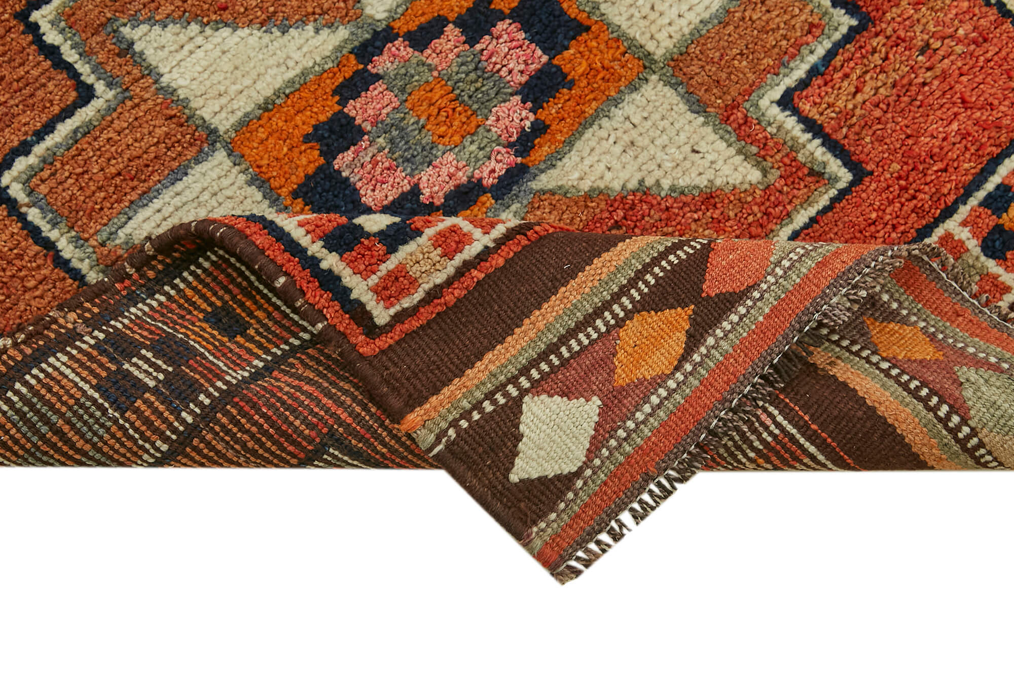 Handmade Vintage Area Rug – Orange Turkish Wool Rug, Soft Texture & Durable Cotton