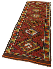Handmade Vintage Area Rug – Red Herki Rug | Turkish Wool & Cotton Weave, Durable