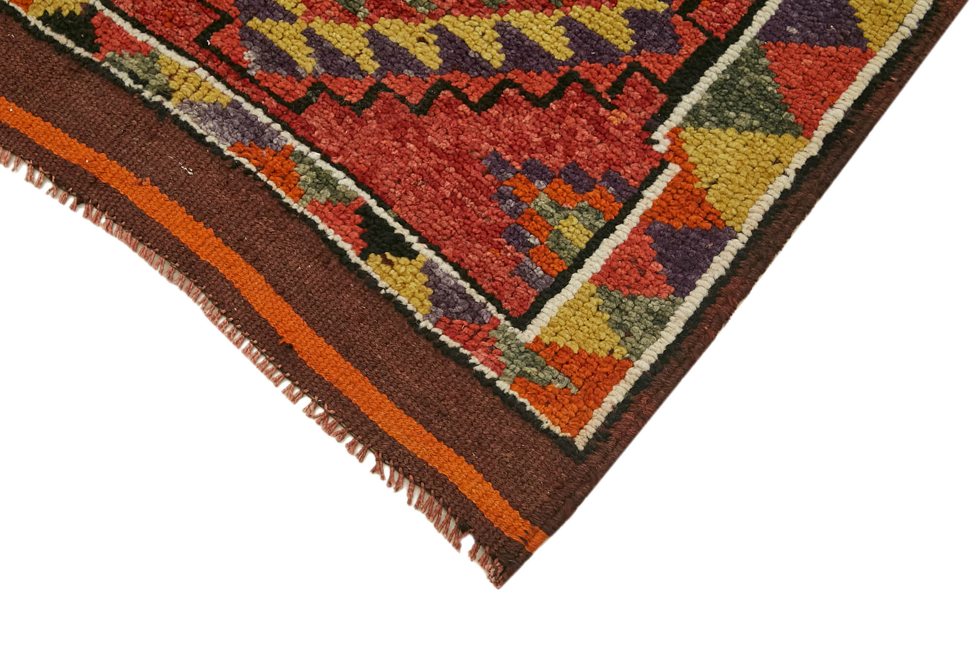 Handmade Vintage Area Rug – Red Herki Rug | Turkish Wool & Cotton Weave, Durable