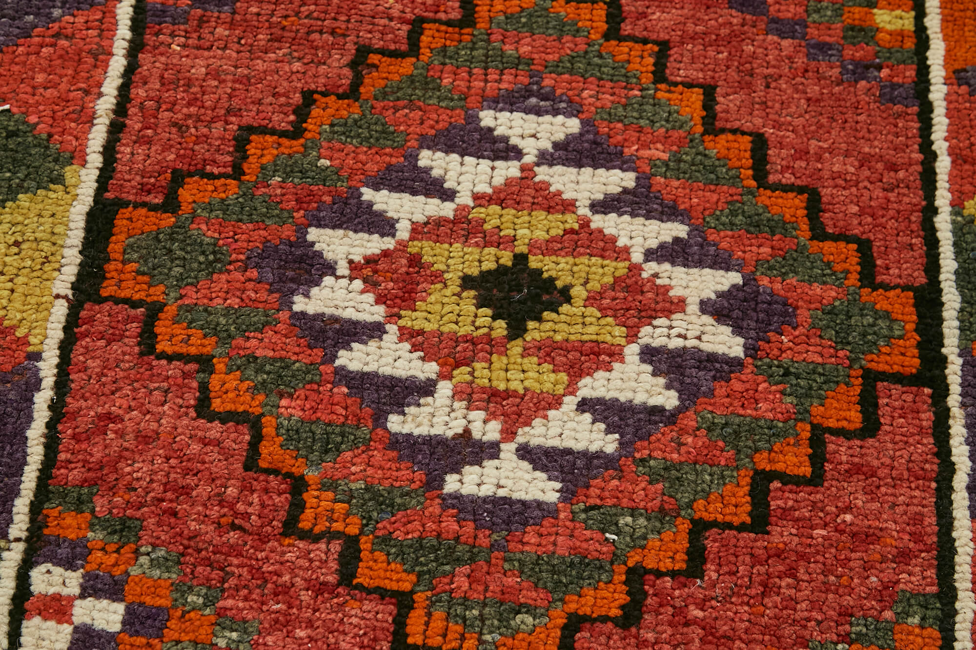 Handmade Vintage Area Rug – Red Herki Rug | Turkish Wool & Cotton Weave, Durable