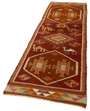 Handmade Vintage Area Rug – Red Turkish Wool Rug, Long Runner, Cotton Base