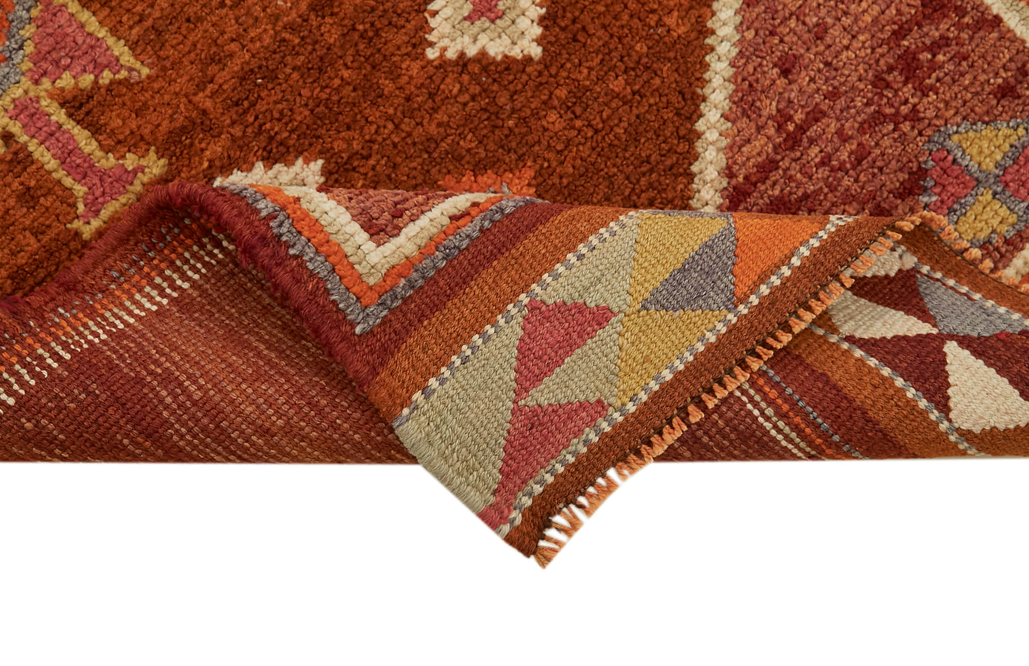 Handmade Vintage Area Rug – Red Turkish Wool Rug, Long Runner, Cotton Base