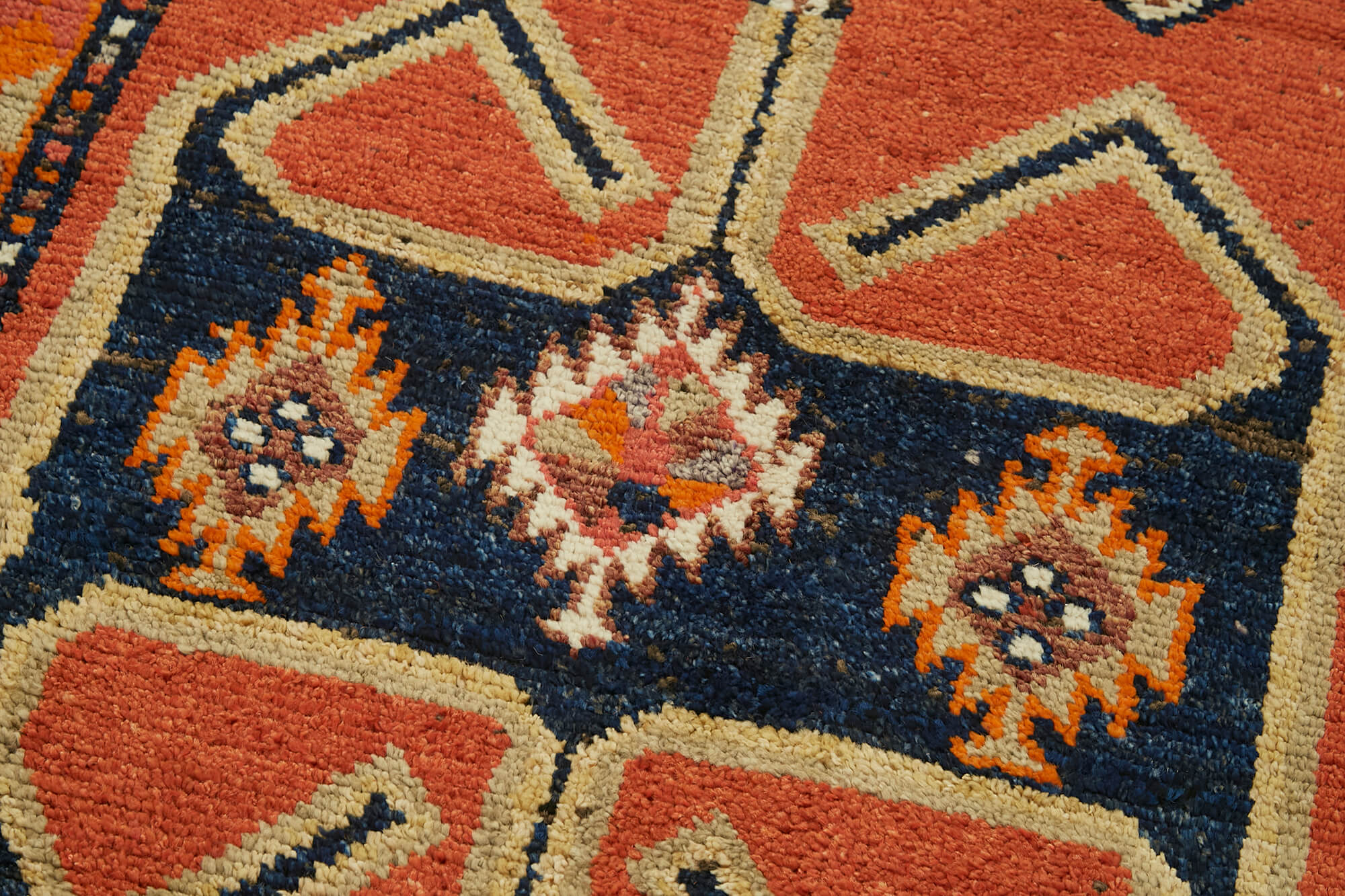 Handmade Vintage Area Rug - Orange Cotton Wool Rug, Turkish Hand Knotted Carpet 3'5''x12'1''
