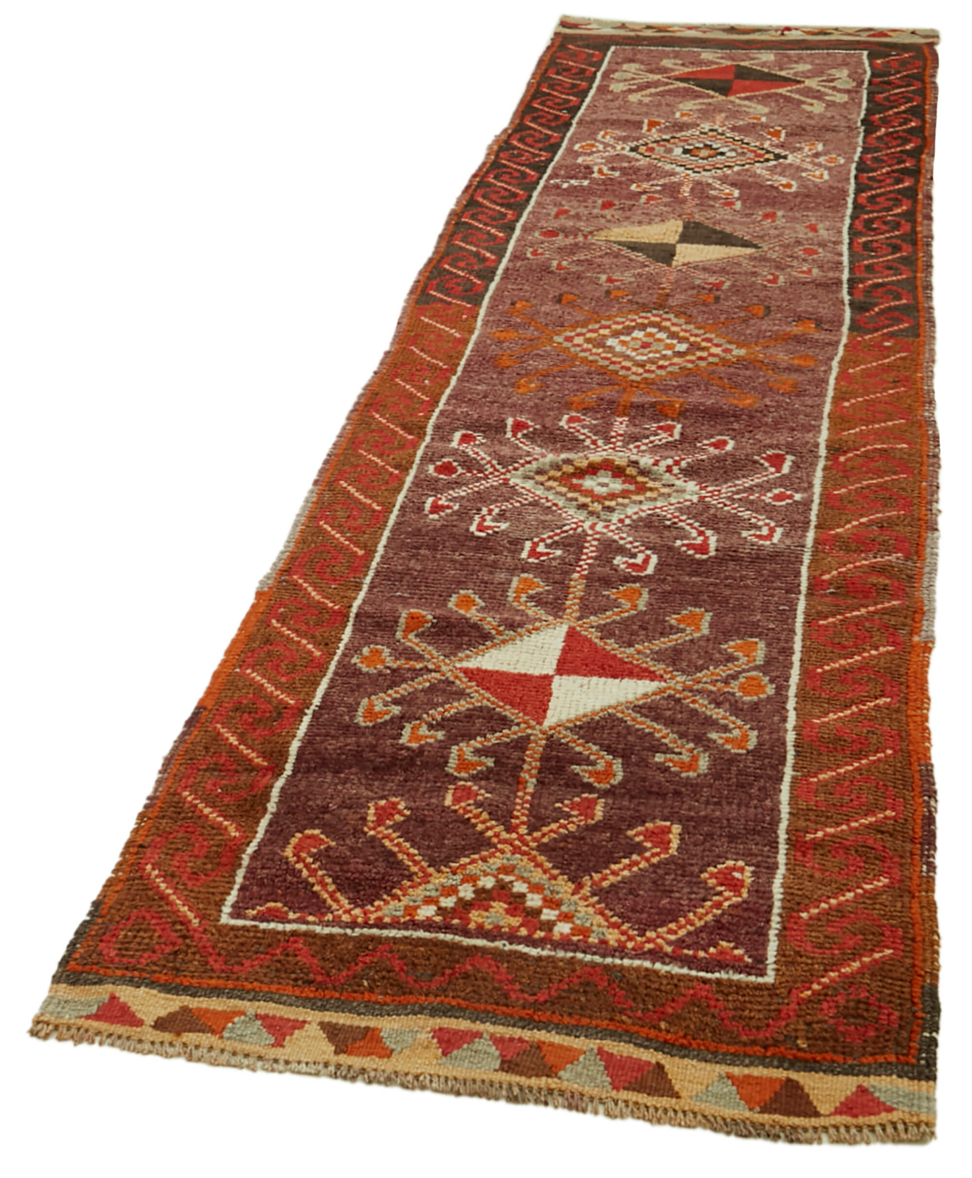 Handmade Vintage Area Rug – Red Cotton Wool Long Runner Rug, Turkish Wool Carpet