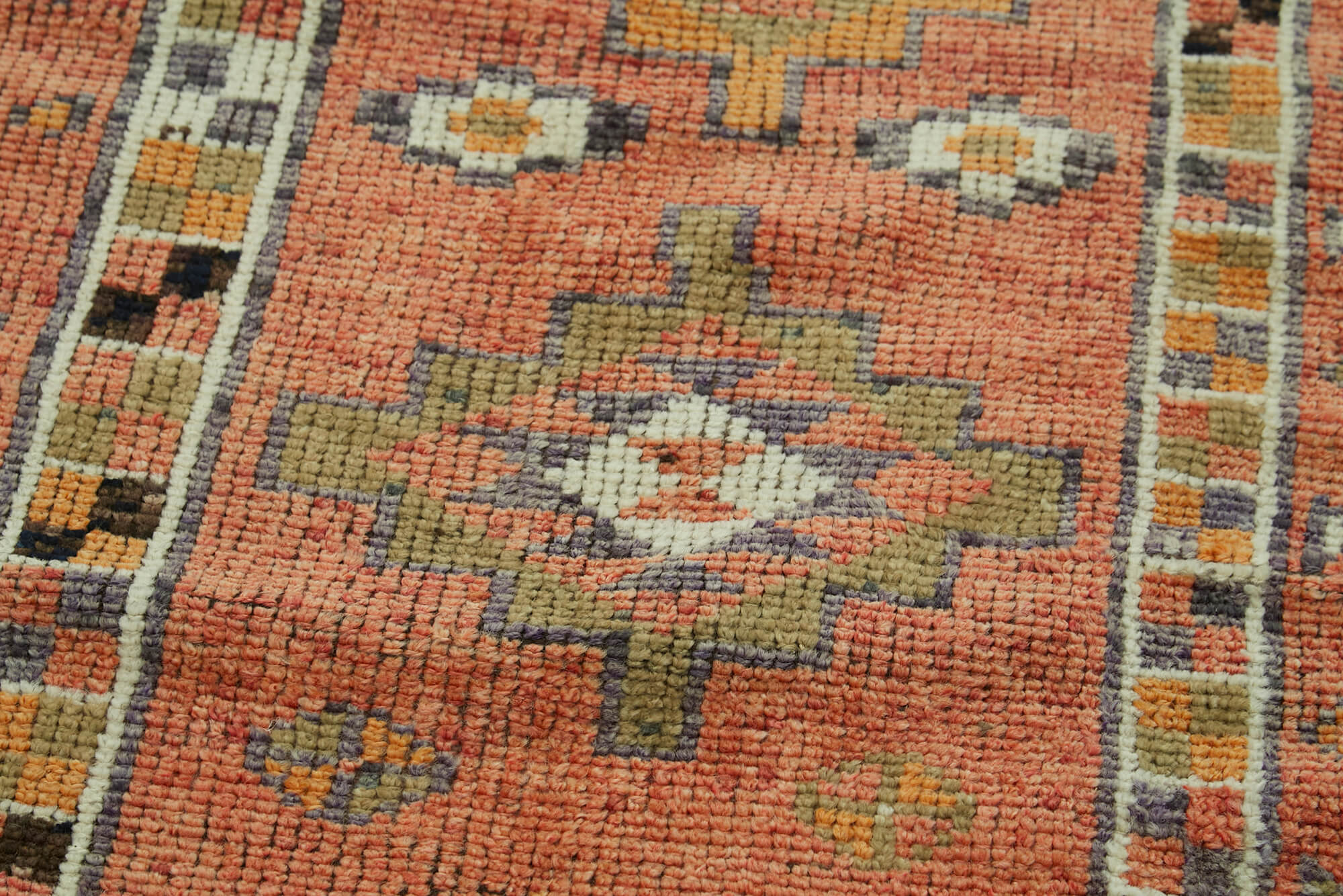 Vintage Handmade Area Rug - Red Herki Cotton Wool Hand Woven Rug 2'7''x12'