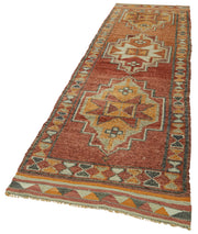 Handmade Vintage Area Rug - Orange Vintage Carpet 3x11, Durable Wool Carpet