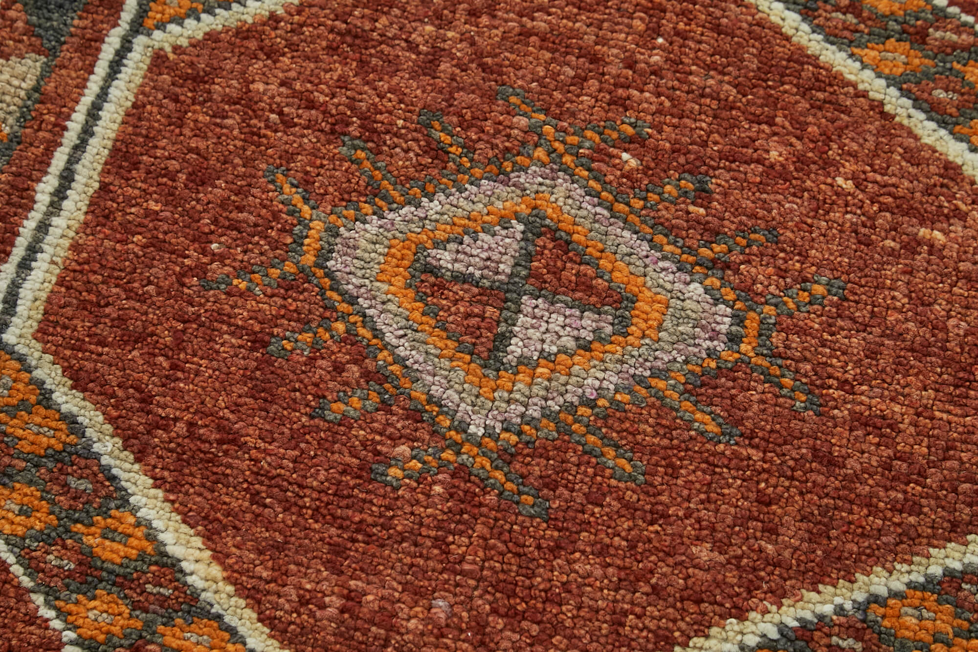 Handmade Vintage Area Rug – Red Herki Carpet, Turkish Wool & Cotton, 2'11''x12'10''