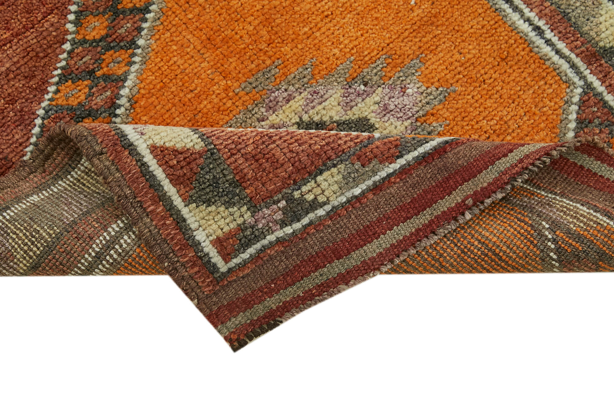 Handmade Vintage Area Rug – Red Herki Carpet, Turkish Wool & Cotton, 2'11''x12'10''