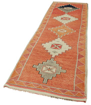 Vintage Handmade Area Rug – Orange Vintage Carpet, Hand Woven Rug 3'4''x11'9''