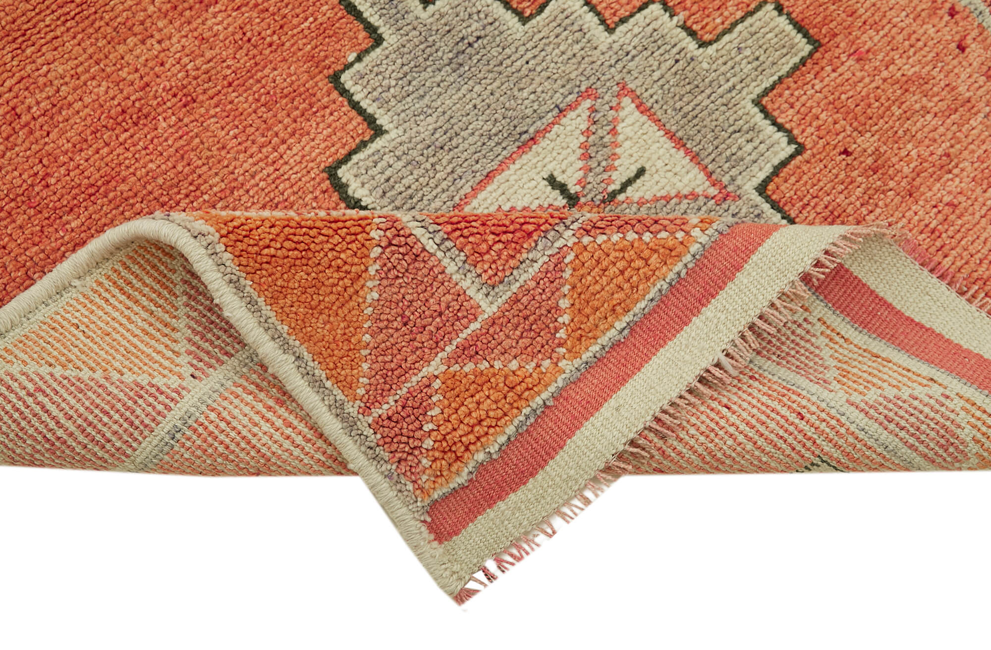 Vintage Handmade Area Rug – Orange Vintage Carpet, Hand Woven Rug 3'4''x11'9''