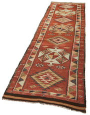 Vintage Handmade Area Rug – Red Turkish Vintage Carpet 2'10''x11'9'' Wool Cotton
