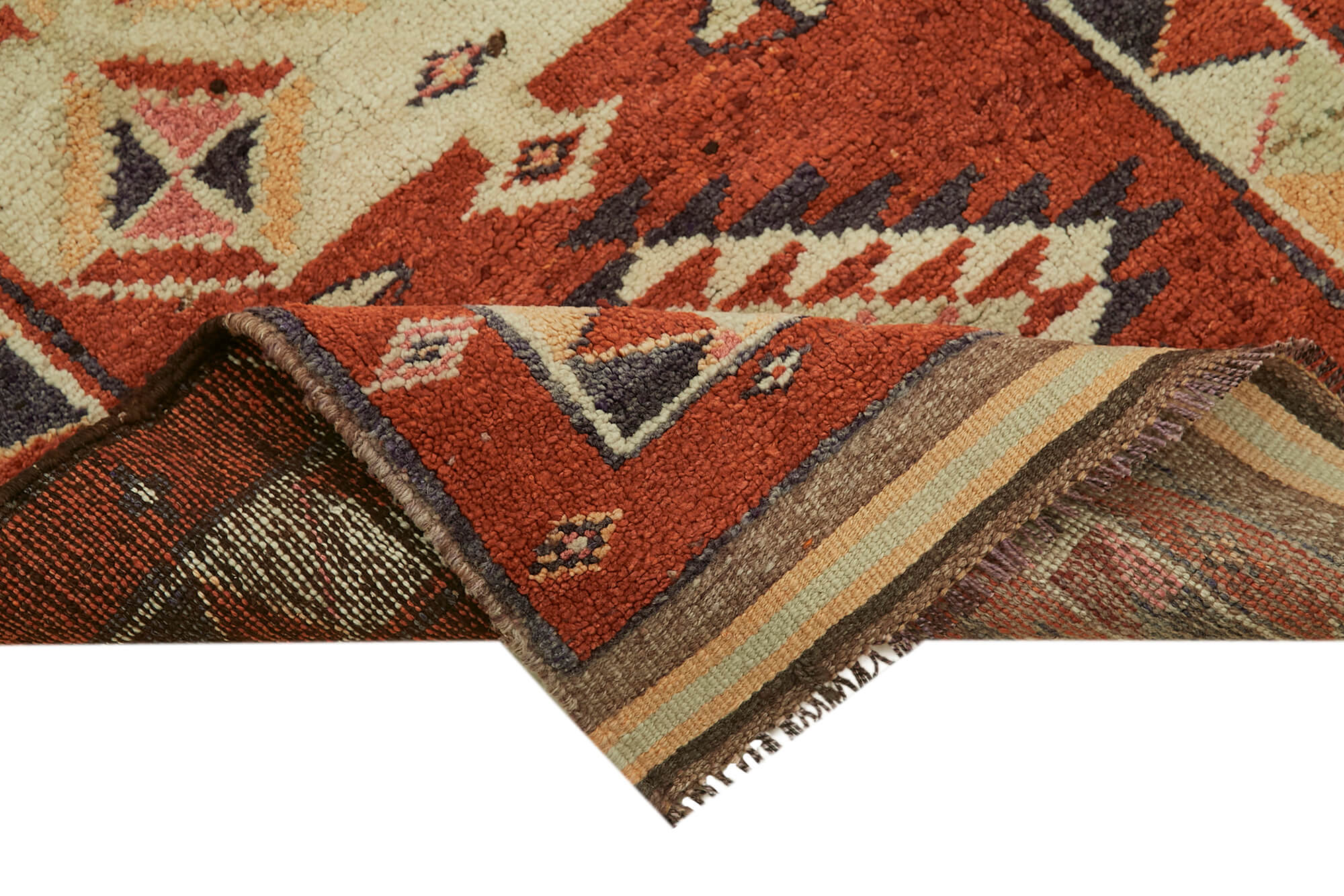 Vintage Handmade Area Rug – Red Turkish Vintage Carpet 2'10''x11'9'' Wool Cotton