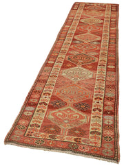 Handmade Vintage Area Rug – Red Vintage Runner Rug Cotton Wool Blend 2'8''x12'6''