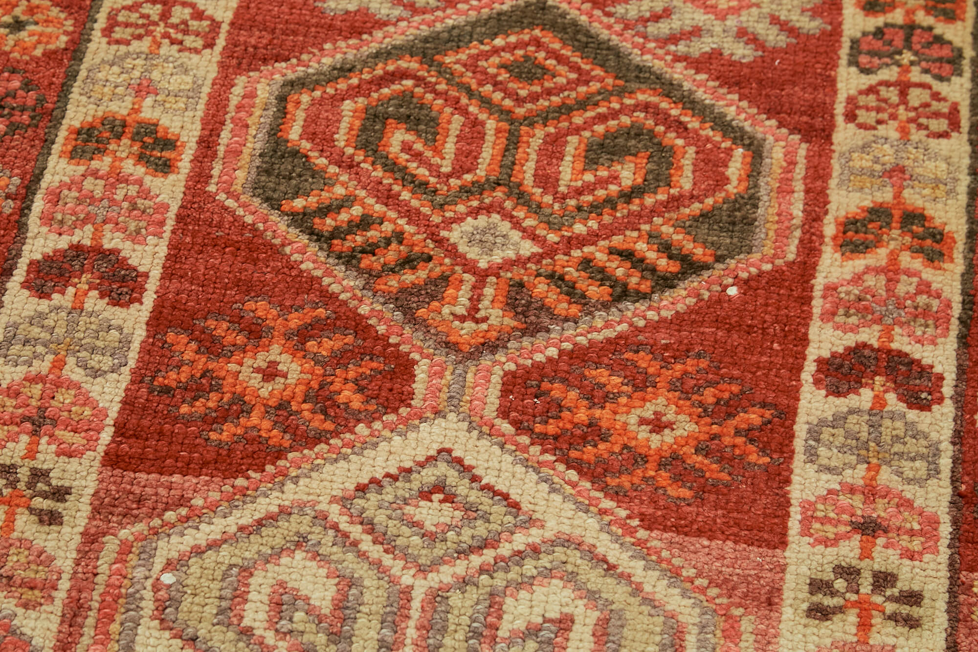 Handmade Vintage Area Rug – Red Vintage Runner Rug Cotton Wool Blend 2'8''x12'6''