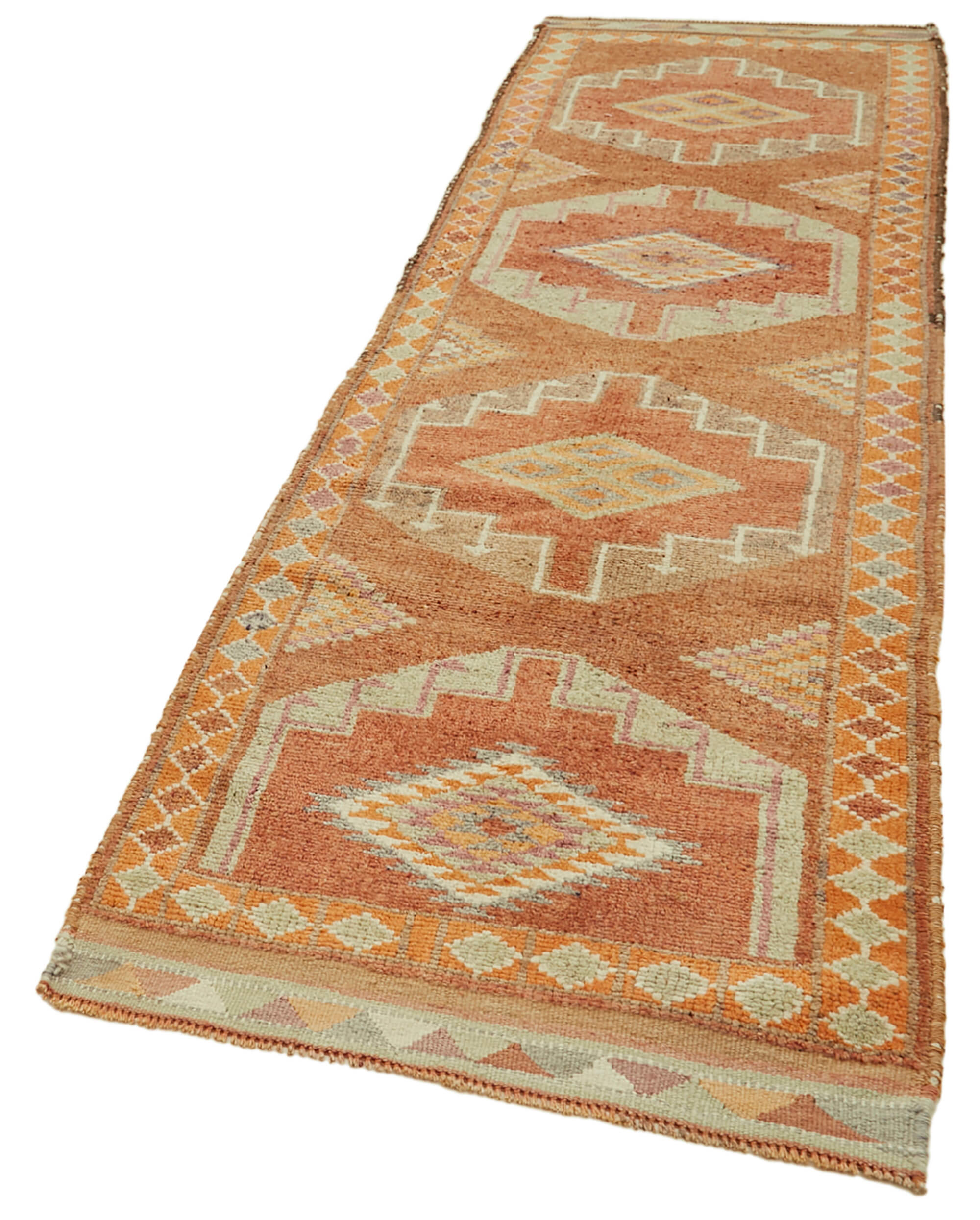 Handmade Vintage Area Rug – Turkish Wool Rug Orange Runner 3'2'' x 11'10''