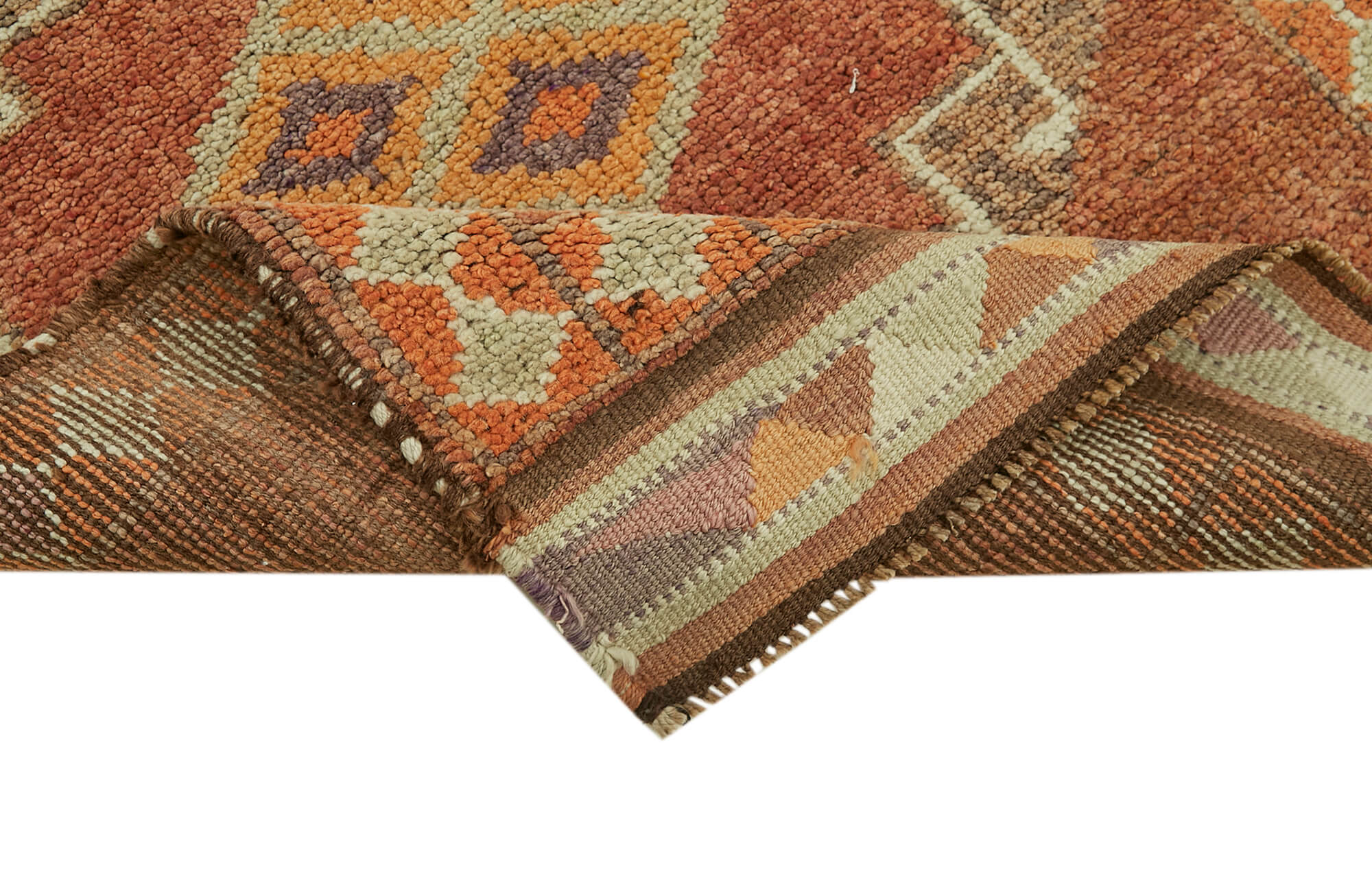 Handmade Vintage Area Rug – Turkish Wool Rug Orange Runner 3'2'' x 11'10''