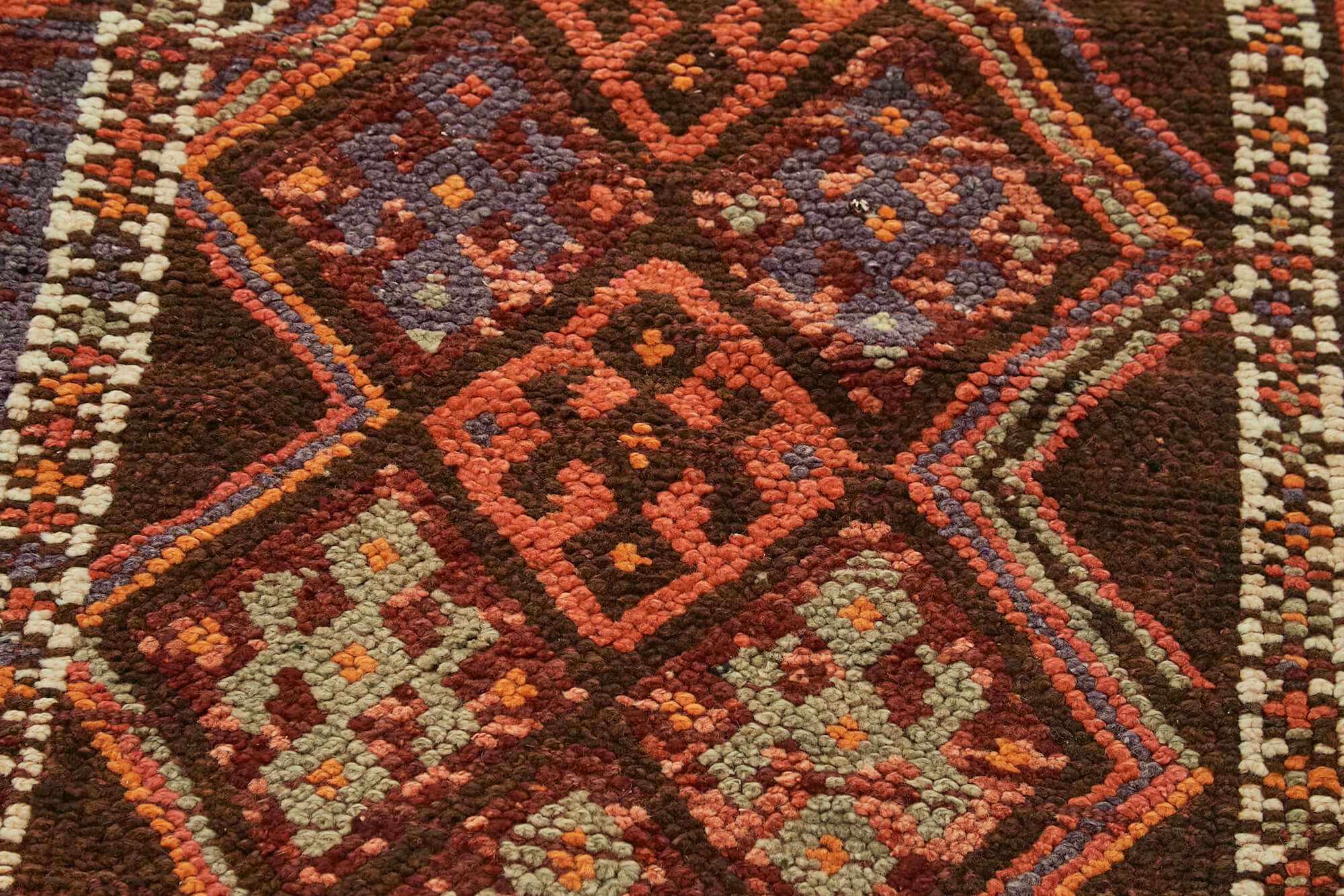 Handmade Vintage Area Rug - Red Wool Herki Pattern Cotton Wool Blend Carpet 2'10''x13'