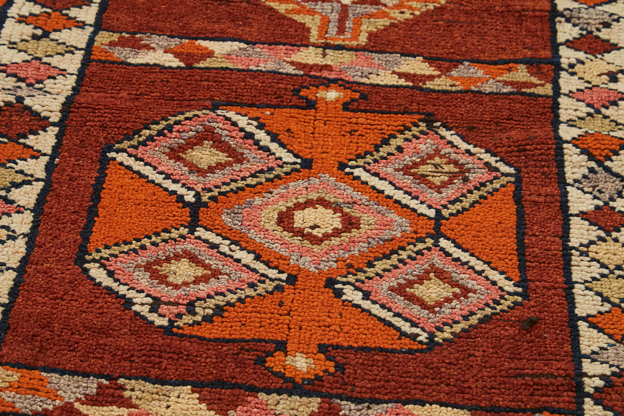 Handmade Vintage Area Rug – Red Herki Turkish Wool Rug 2'11''x12'2'' Cotton Weave