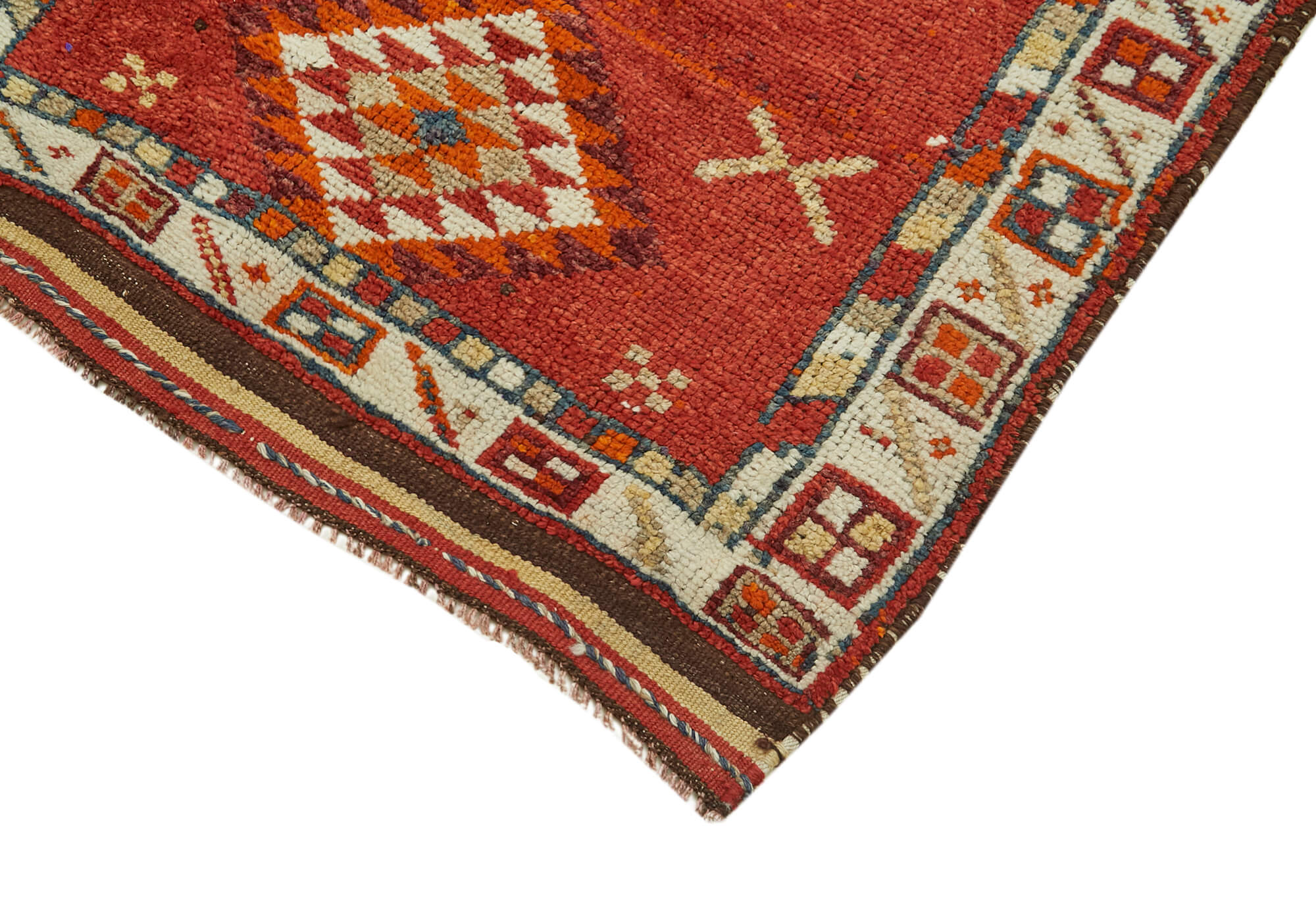 Handmade Vintage Area Rug – Red Vintage Rug 3'0'' x 12'5'' Hand Knotted Wool Cotton