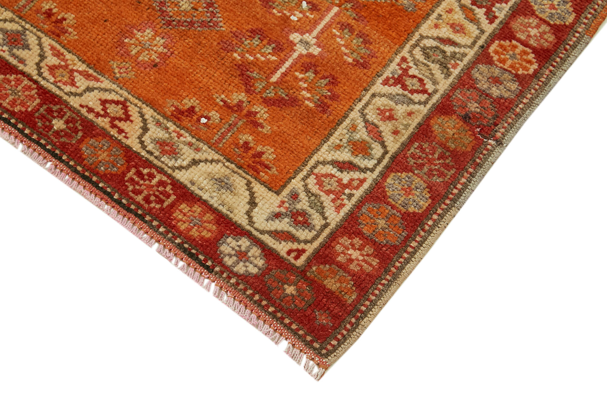 Vintage Handmade Area Rug | Turkish Vintage Carpet, Wool Cotton Blend, Orange Area Rug Runner