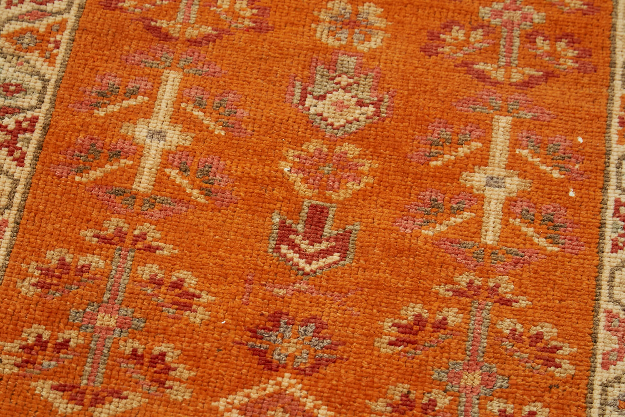 Vintage Handmade Area Rug | Turkish Vintage Carpet, Wool Cotton Blend, Orange Area Rug Runner