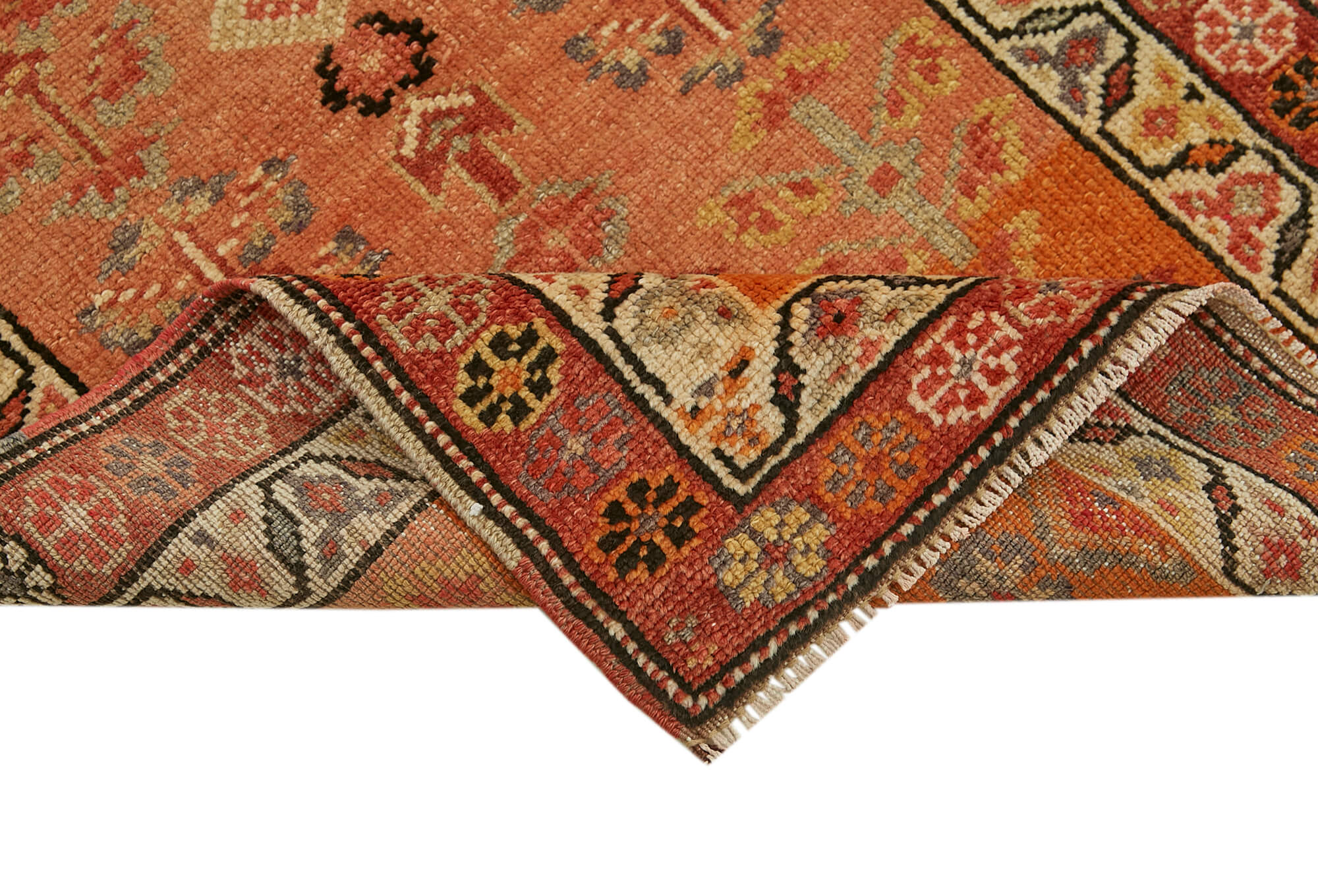 Vintage Handmade Area Rug | Turkish Vintage Carpet, Wool Cotton Blend, Orange Area Rug Runner