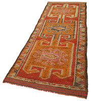 Handmade Vintage Area Rug – Orange Wool & Cotton Classic Boho Style Carpet 3'3''x11'4''