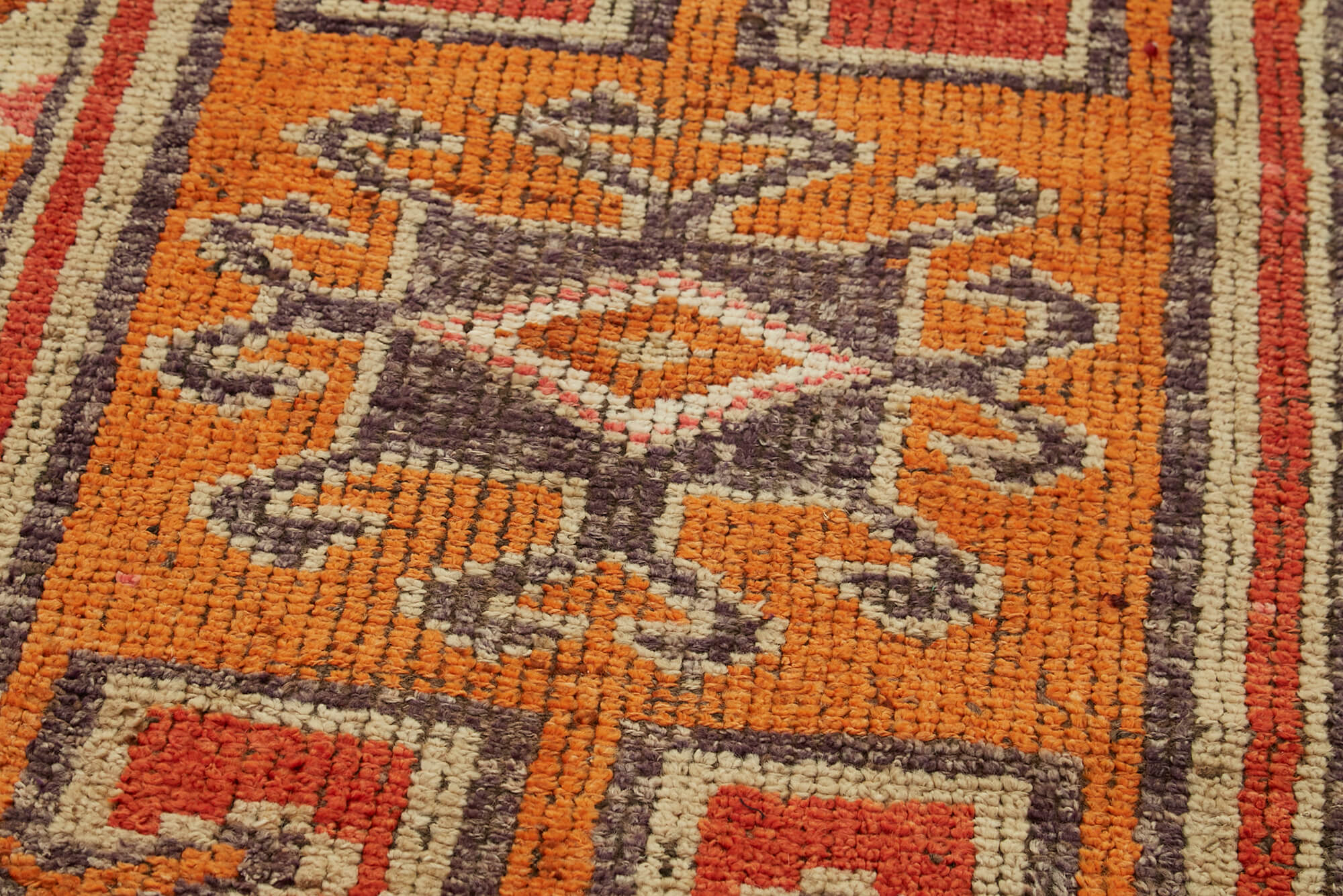 Handmade Vintage Area Rug – Orange Wool & Cotton Classic Boho Style Carpet 3'3''x11'4''