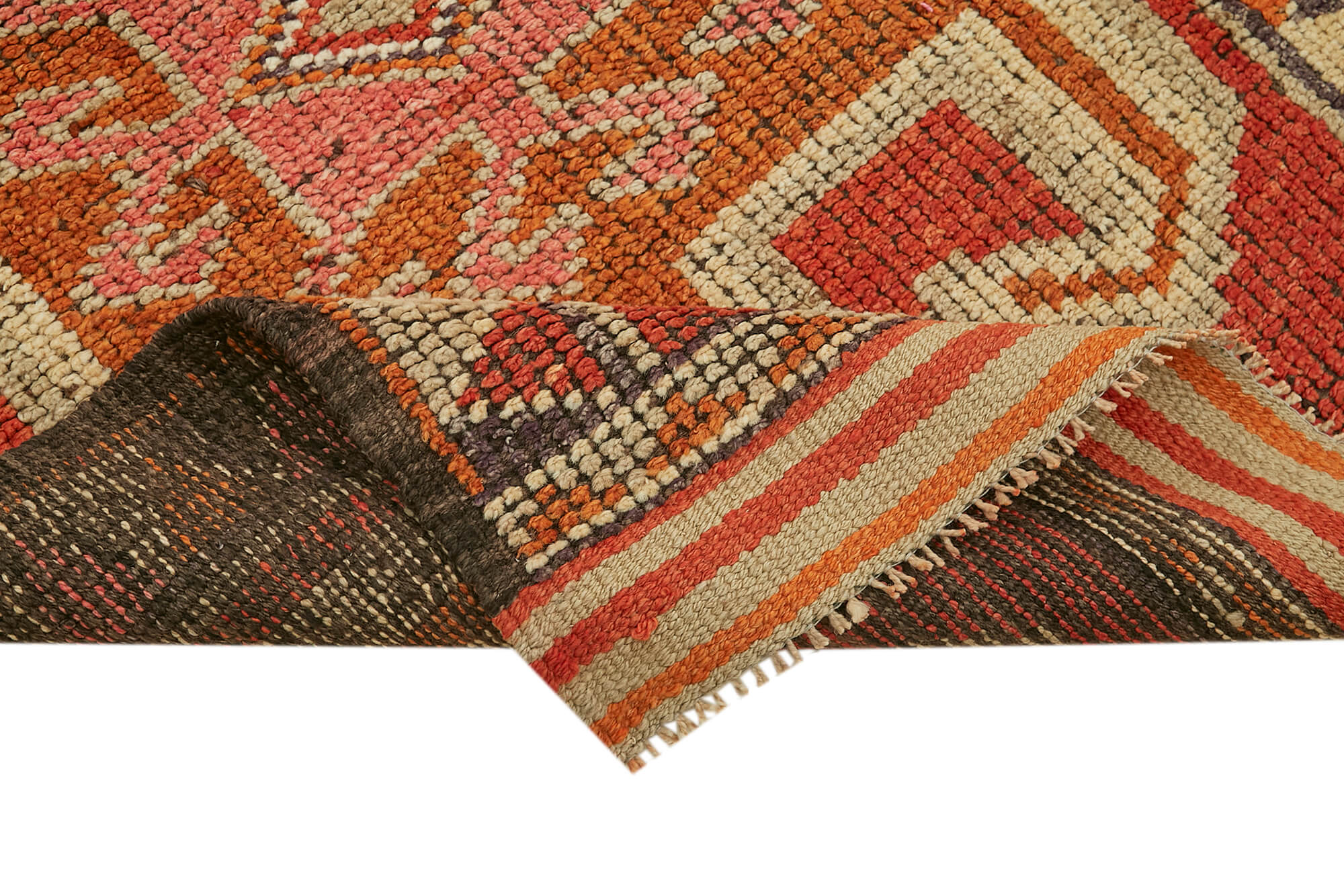Handmade Vintage Area Rug – Orange Wool & Cotton Classic Boho Style Carpet 3'3''x11'4''