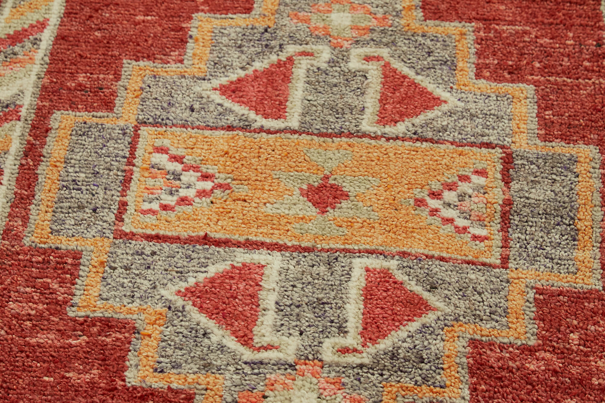 Handmade Vintage Area Rug – Red Herki Wool Cotton Blend Rug 2'11''x12'2''