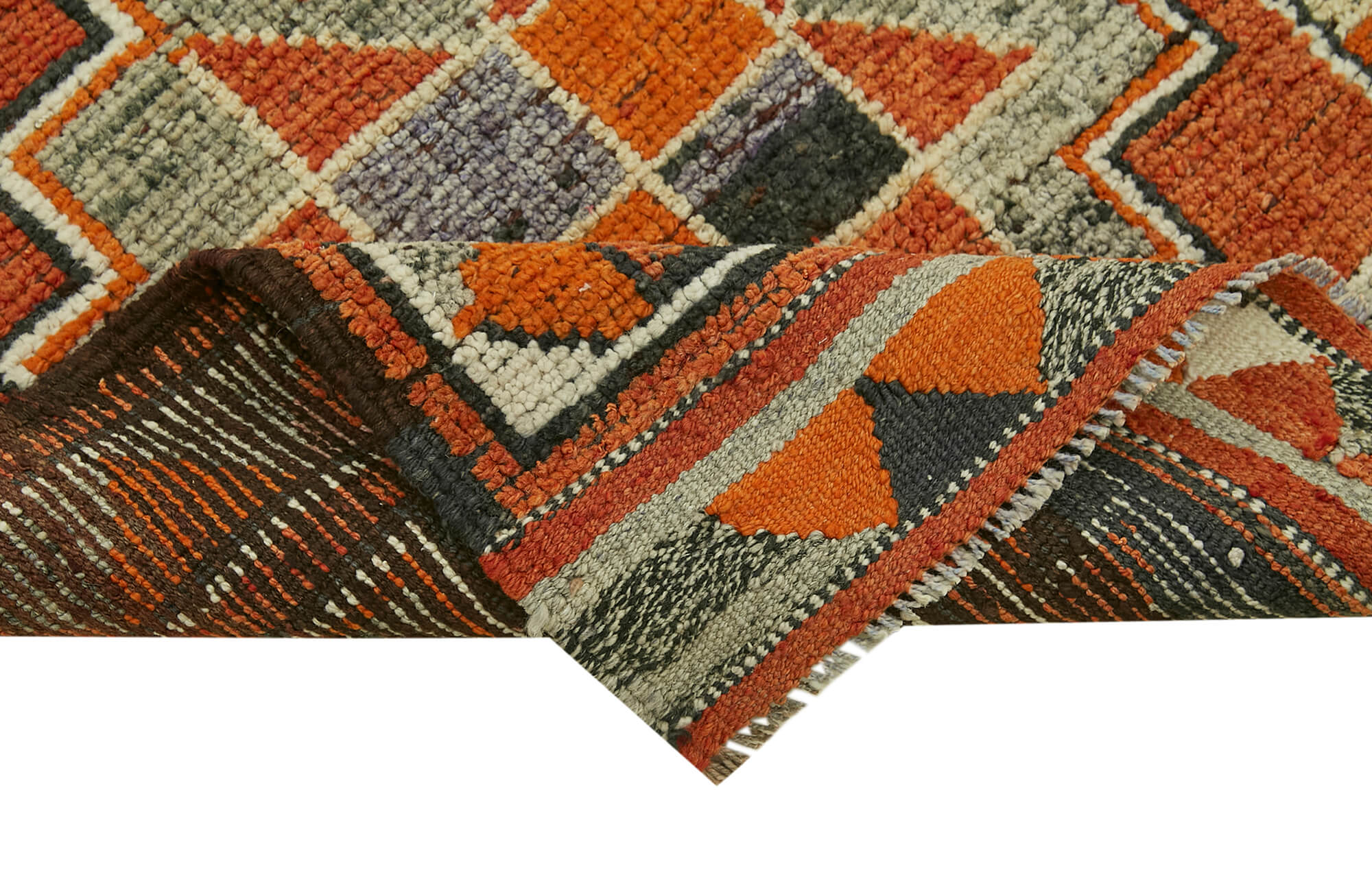 Handmade Vintage Area Rug - Turkish Orange Wool Cotton Blend Carpet 2'10" x 11'7"