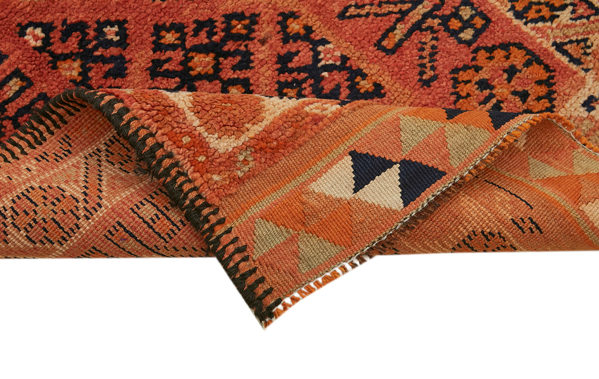 Handmade Wool Area Rug – Vintage Cotton Rug Red Runner 2'11''x11'11''