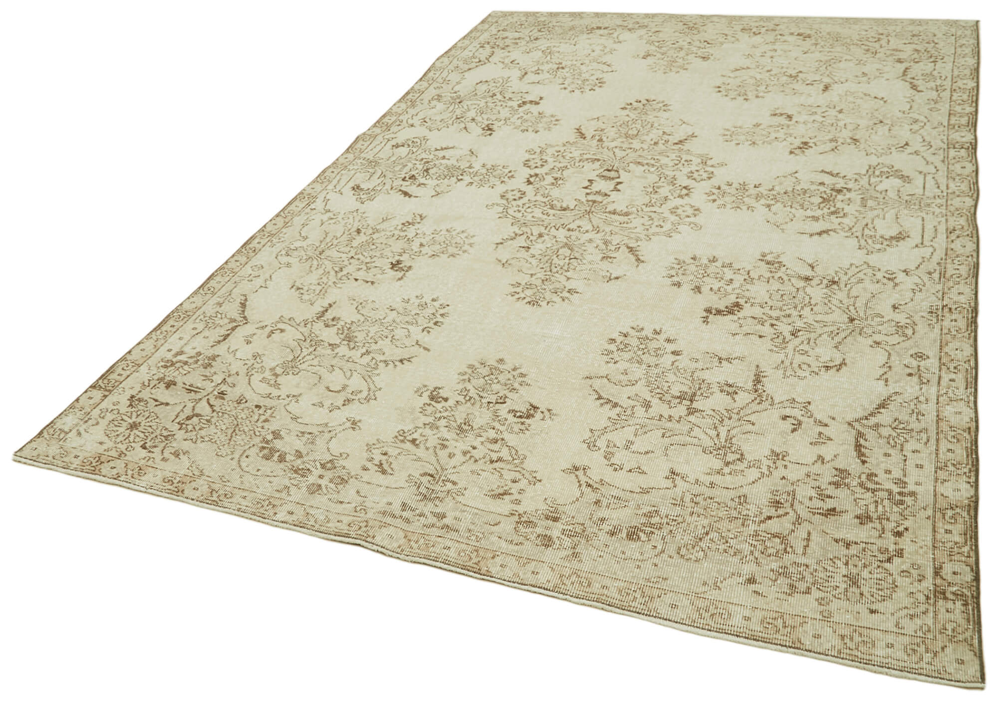 Handmade Wool Area Rug – Vintage Cotton Rug 6'8" x 10'7" Beige Classic Living Room Carpet