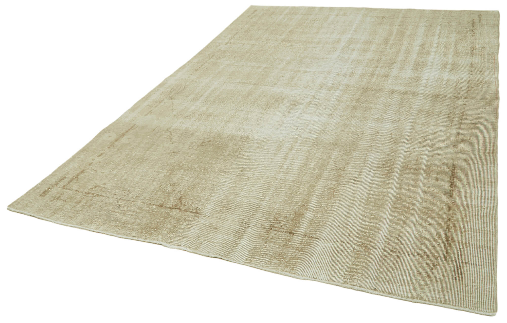 Handmade Vintage Area Rug – Beige Wool Carpet & Woven Cotton Carpet 6'11''x10'4''