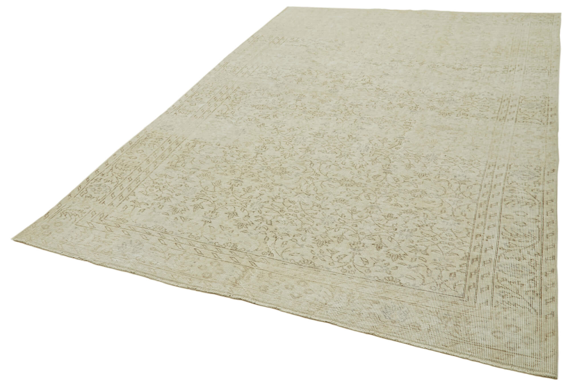 Handmade Wool Area Rug – Vintage Cotton Rug, Neutral Beige Carpet 6'5''x9'9''