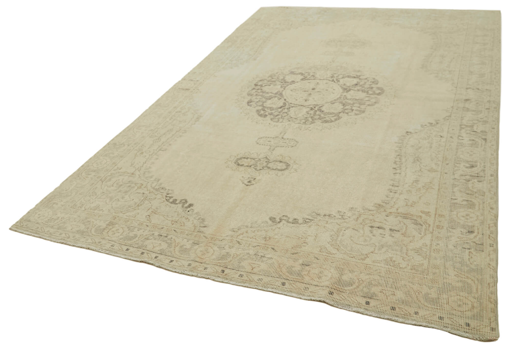 Handmade Vintage Area Rug - Neutral Beige Cotton Wool Carpet 6'6" x 10'0"