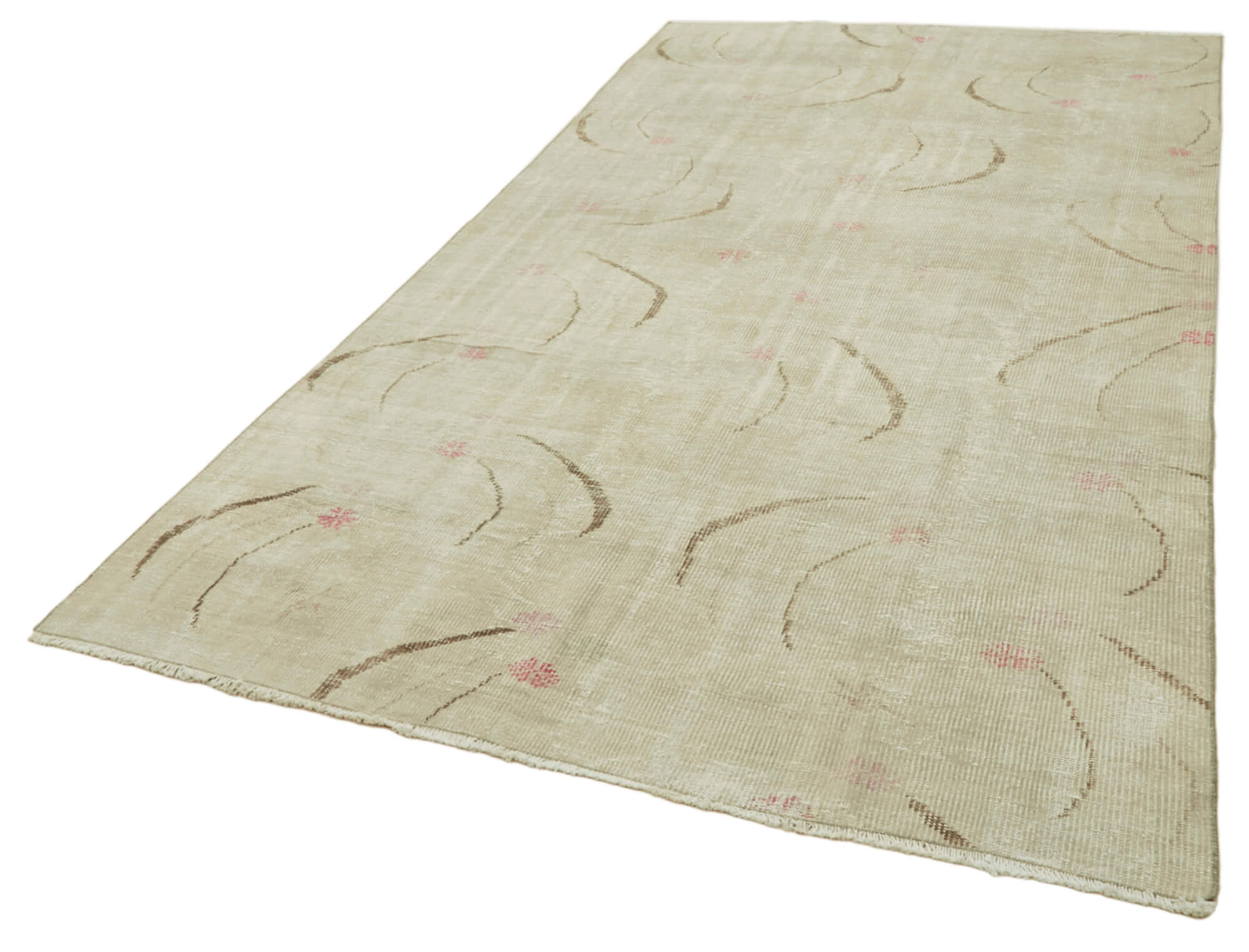Handmade Wool Area Rug – Vintage Cotton Rug 5'9'' x 10'3'' Beige Wool Carpet