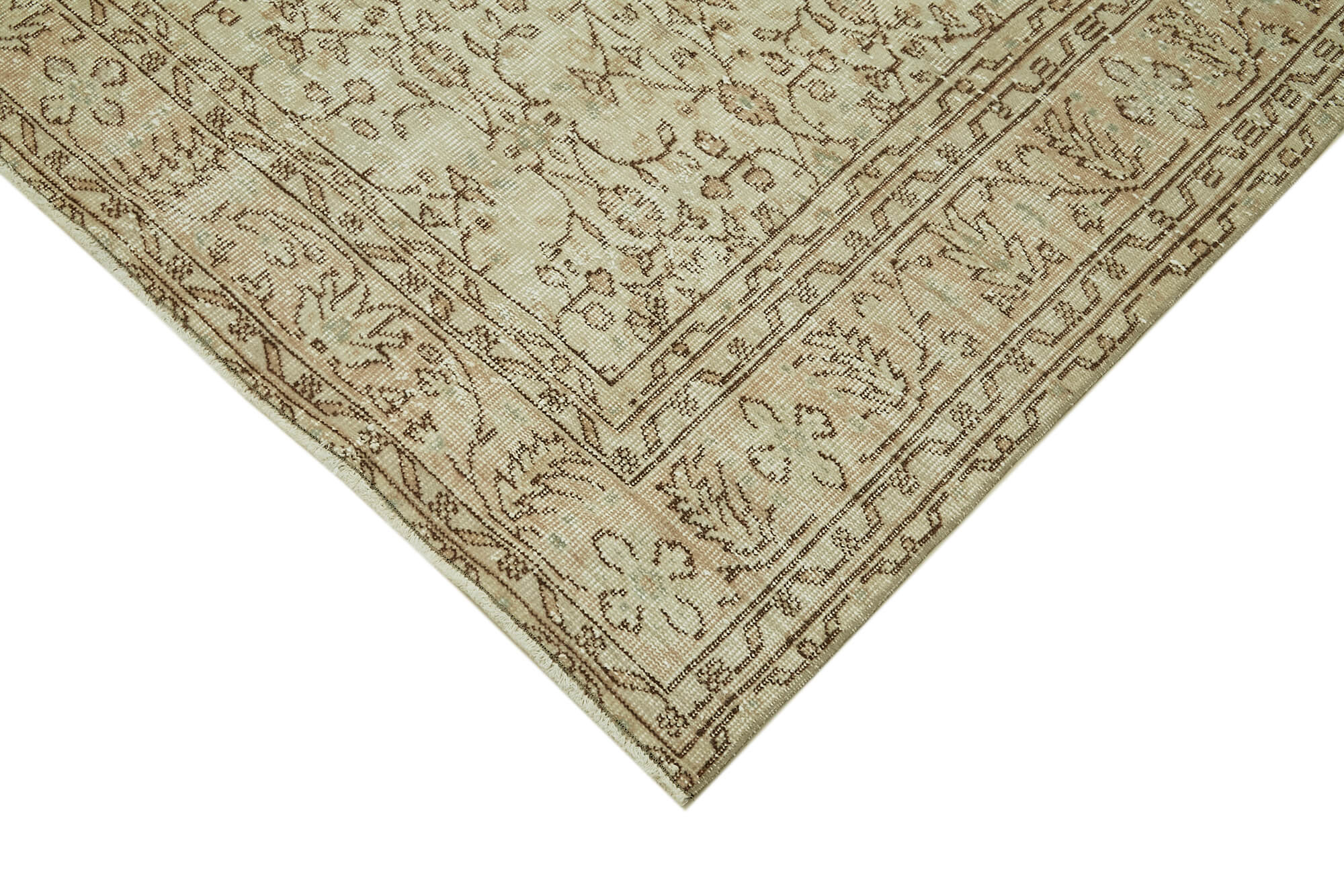 Handmade Wool Area Rug – Vintage Cotton Rug Beige 6'9'' x 9'10'' Boho Style