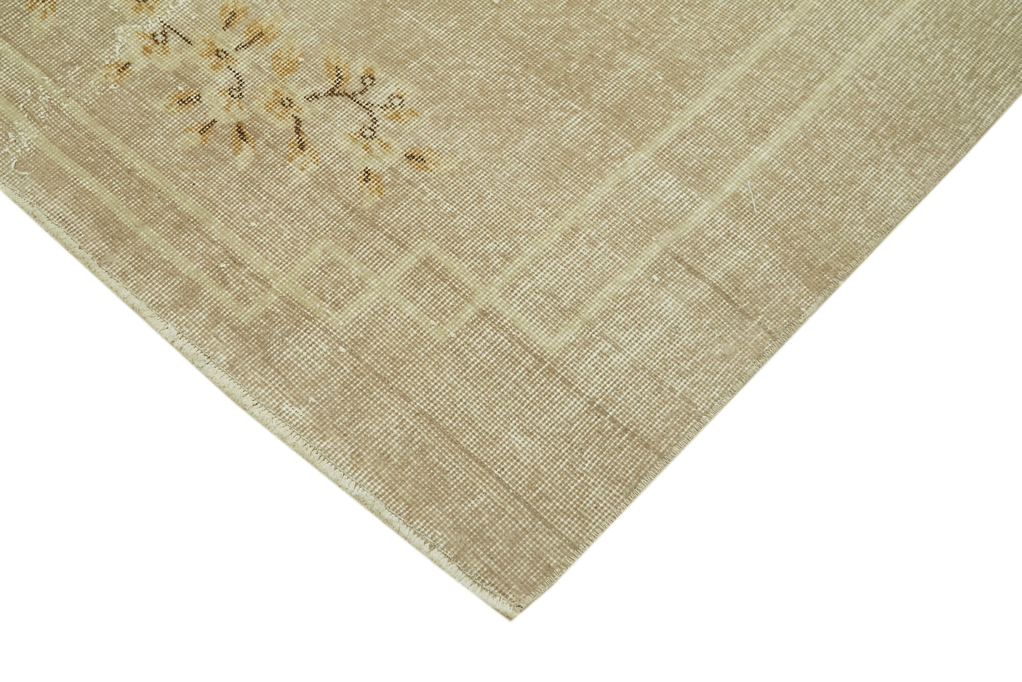 Handmade Area Rug - Vintage Beige Wool Cotton Carpet 6'8" x 10'0" Durable Classic