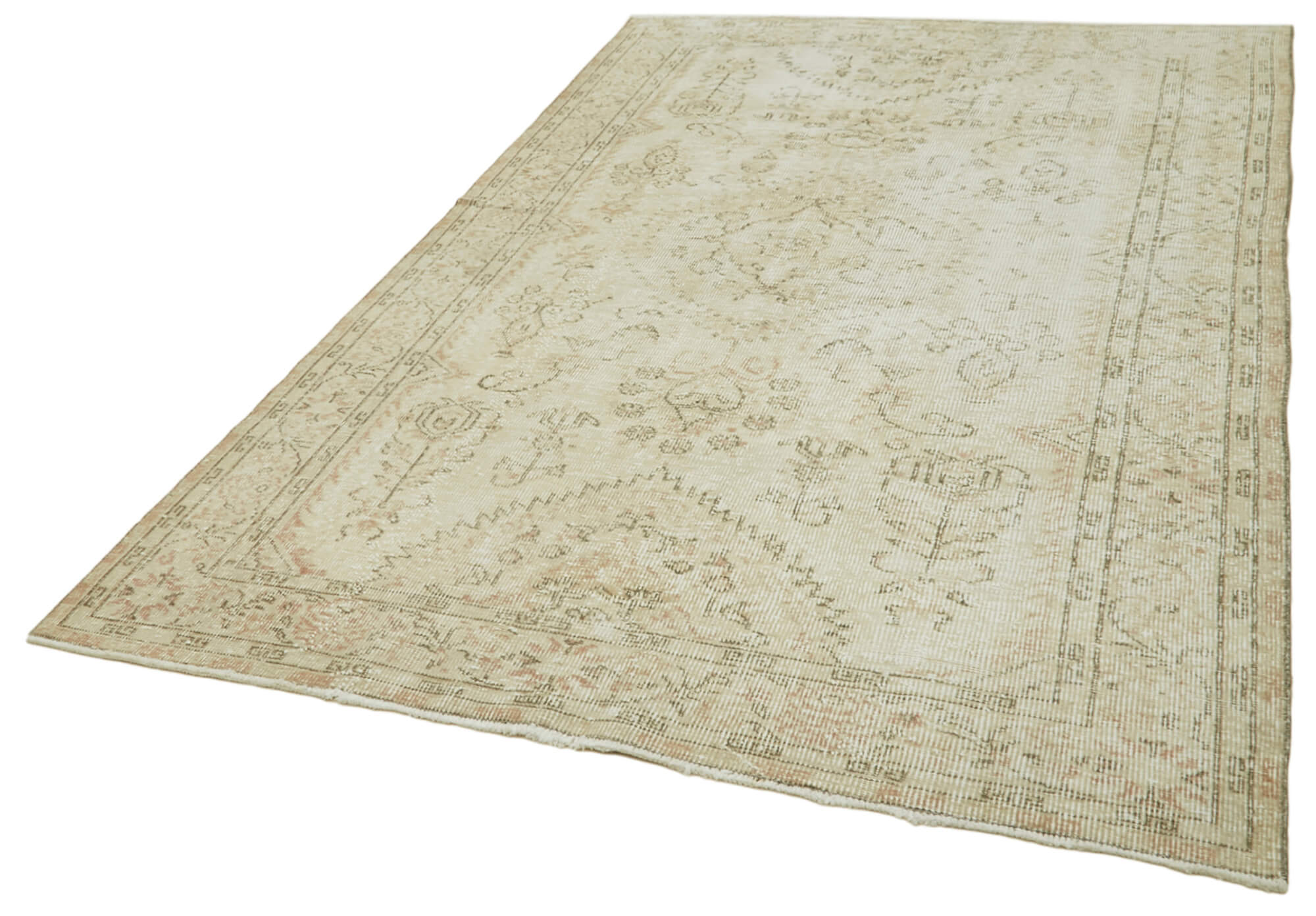 Handmade Wool Area Rug - Vintage Beige Cotton Wool Rug 5'9'' x 8'10'' | Turkish Knotted Carpet