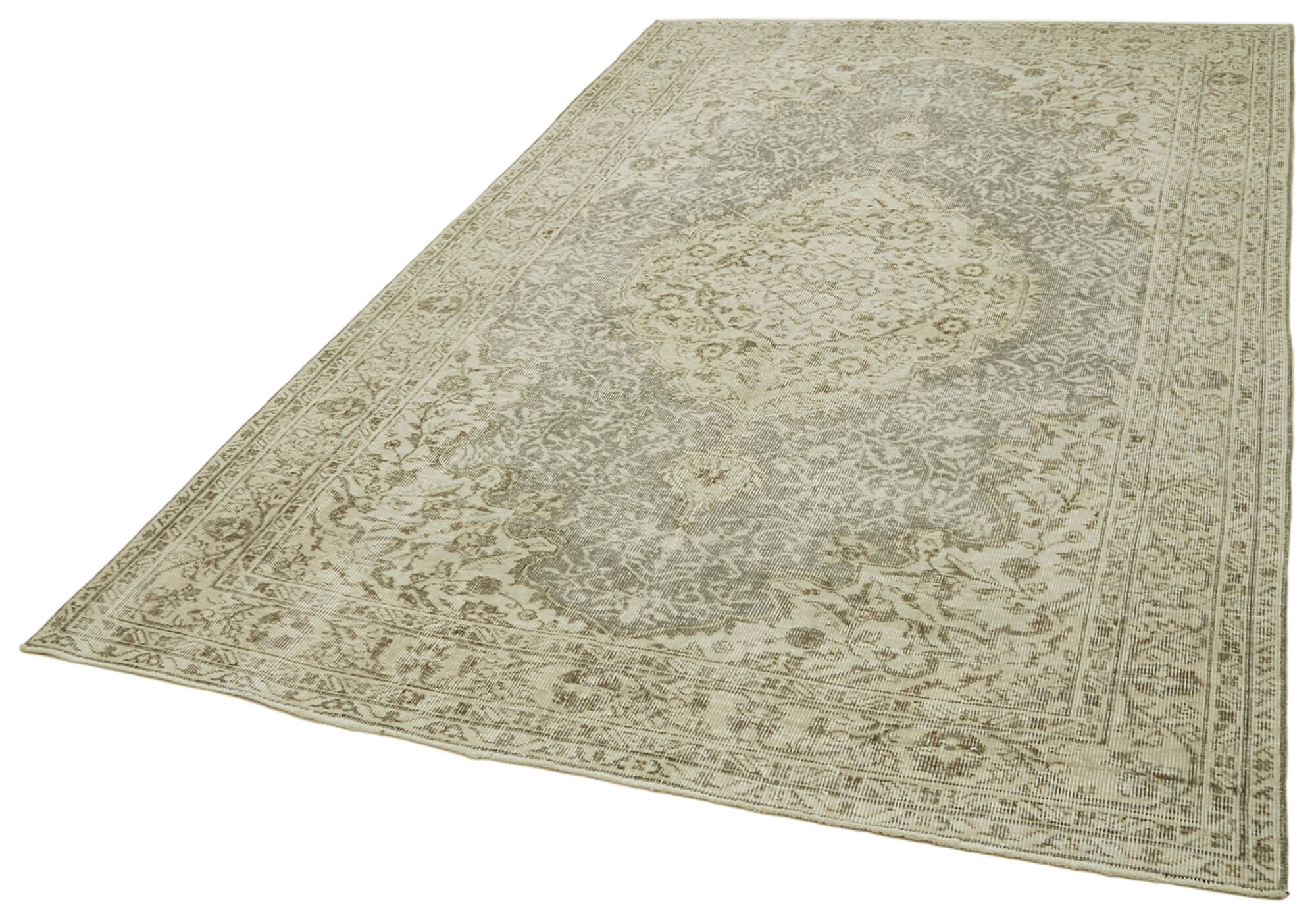 Handmade Wool Area Rug - Vintage Cotton Rug 5'8''x8'10'' | Beige Natural Fiber Carpet
