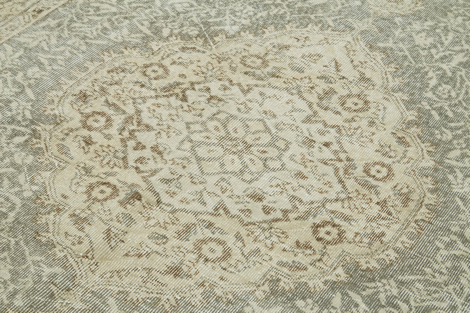 Handmade Wool Area Rug - Vintage Cotton Rug 5'8''x8'10'' | Beige Natural Fiber Carpet