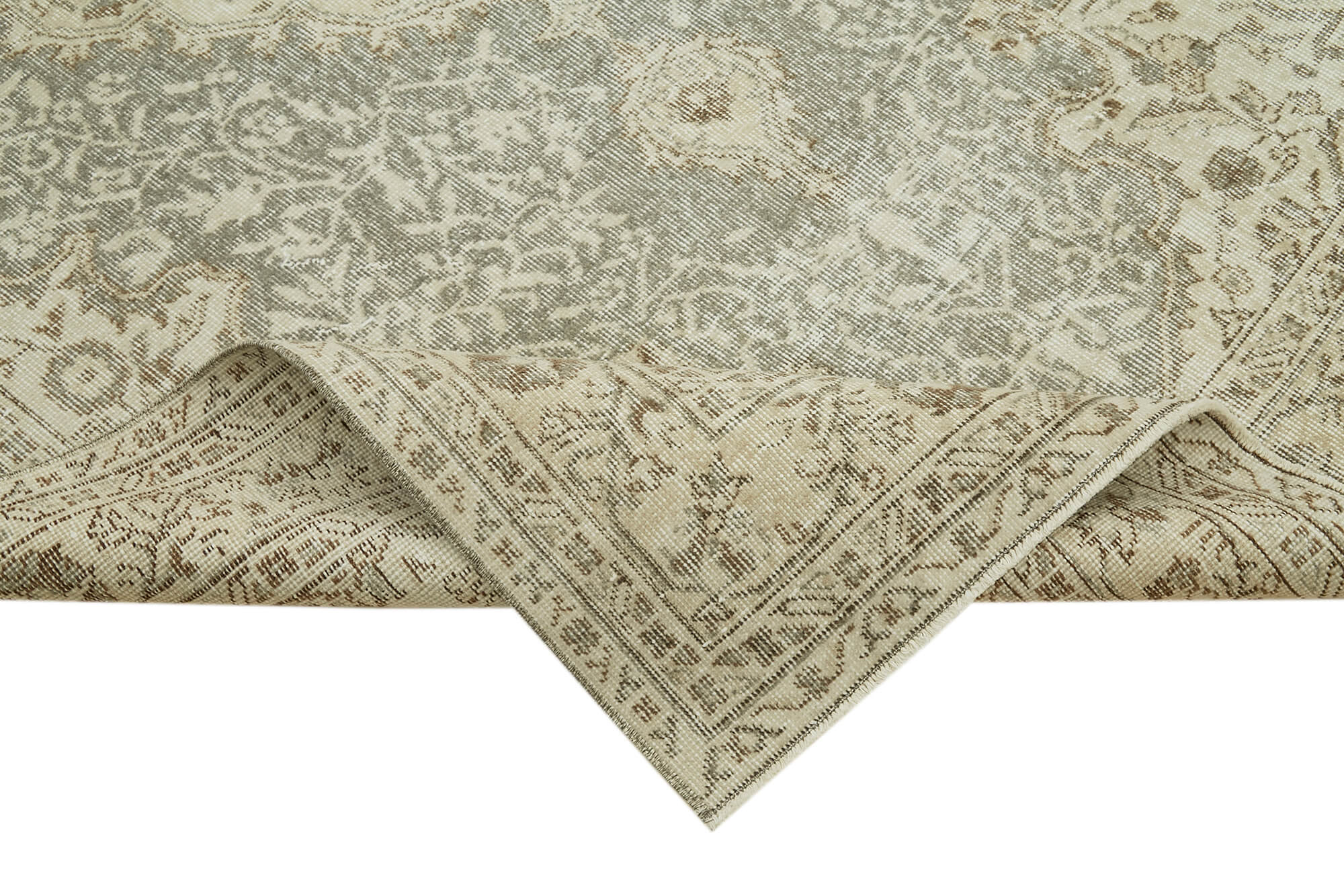 Handmade Wool Area Rug - Vintage Cotton Rug 5'8''x8'10'' | Beige Natural Fiber Carpet
