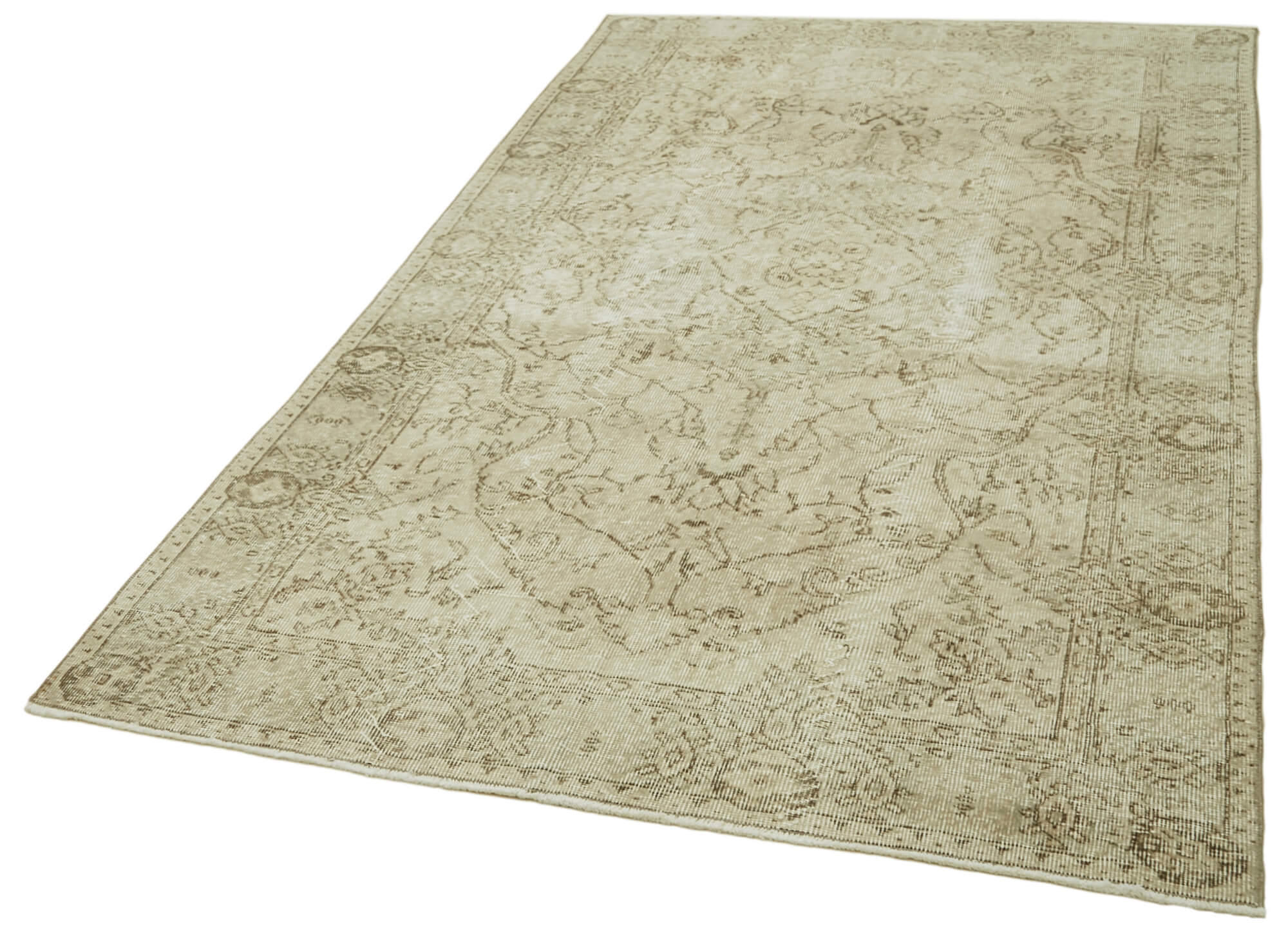 Handmade Vintage Area Rug – Neutral Beige Wool & Cotton Weave 5'1''x8'6''